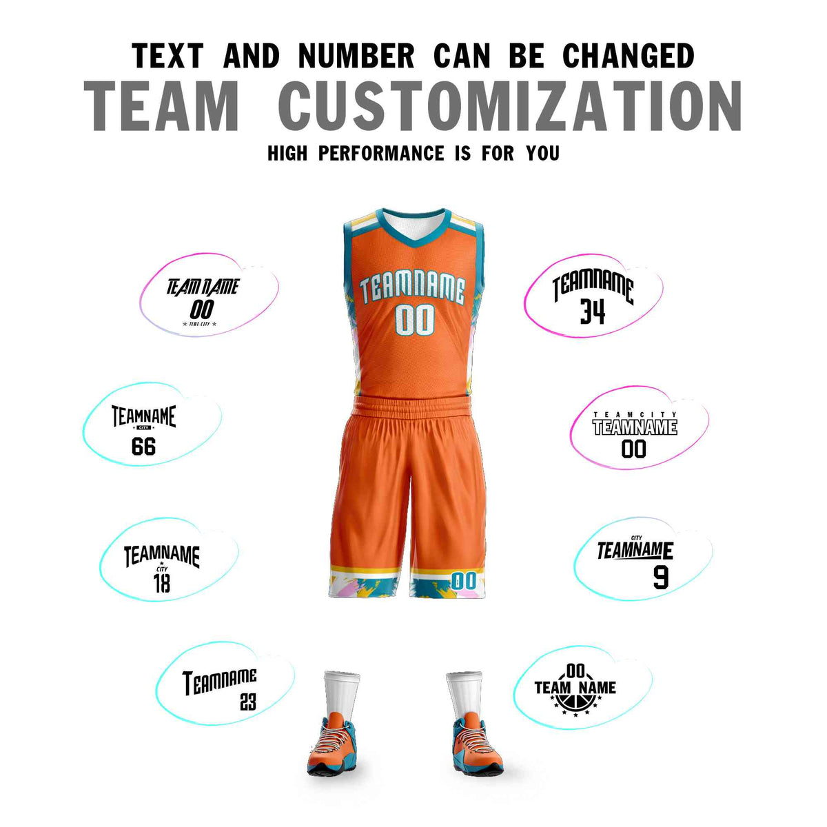 Custom Orange White Graffiti Pattern Kits Basketball Jersey