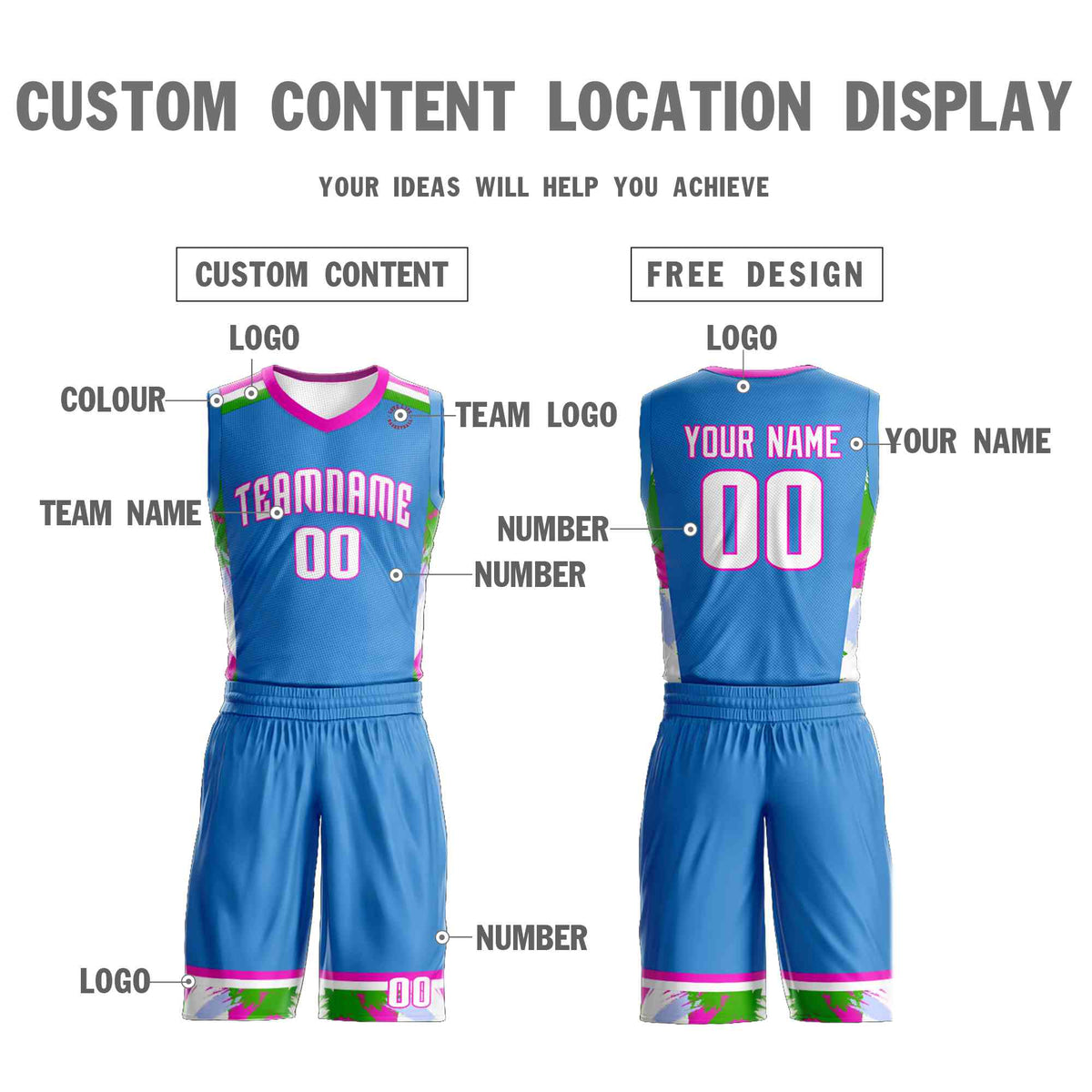 Custom Powder Blue White Graffiti Pattern Kits Basketball Jersey