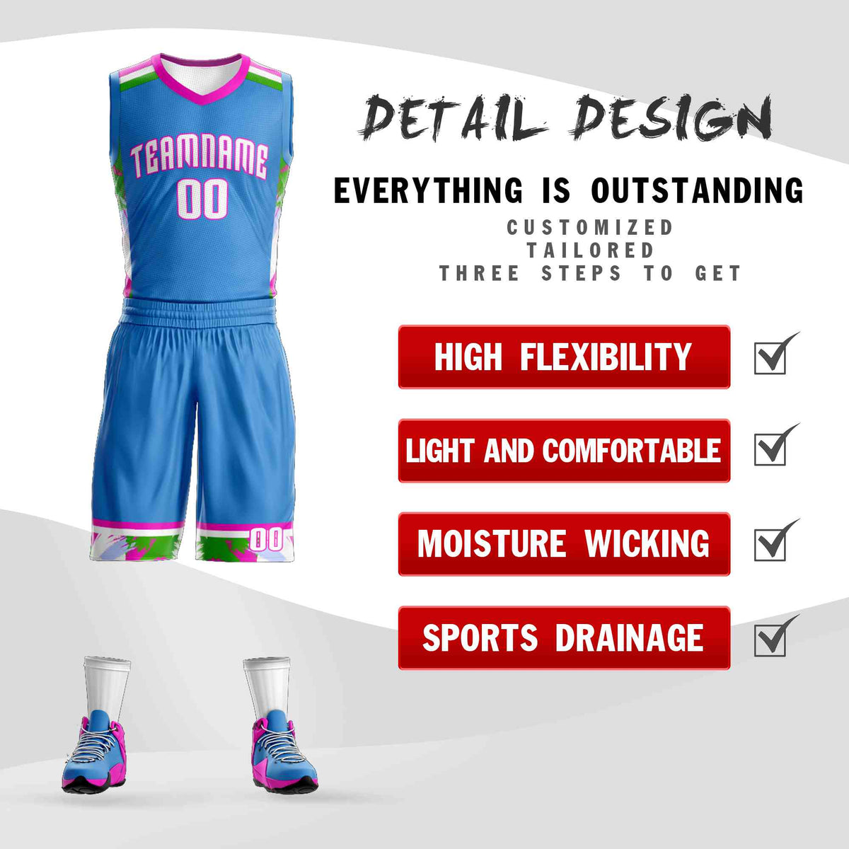 Custom Powder Blue White Graffiti Pattern Kits Basketball Jersey