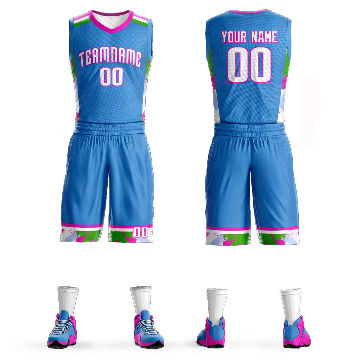 Custom Powder Blue White Graffiti Pattern Kits Basketball Jersey