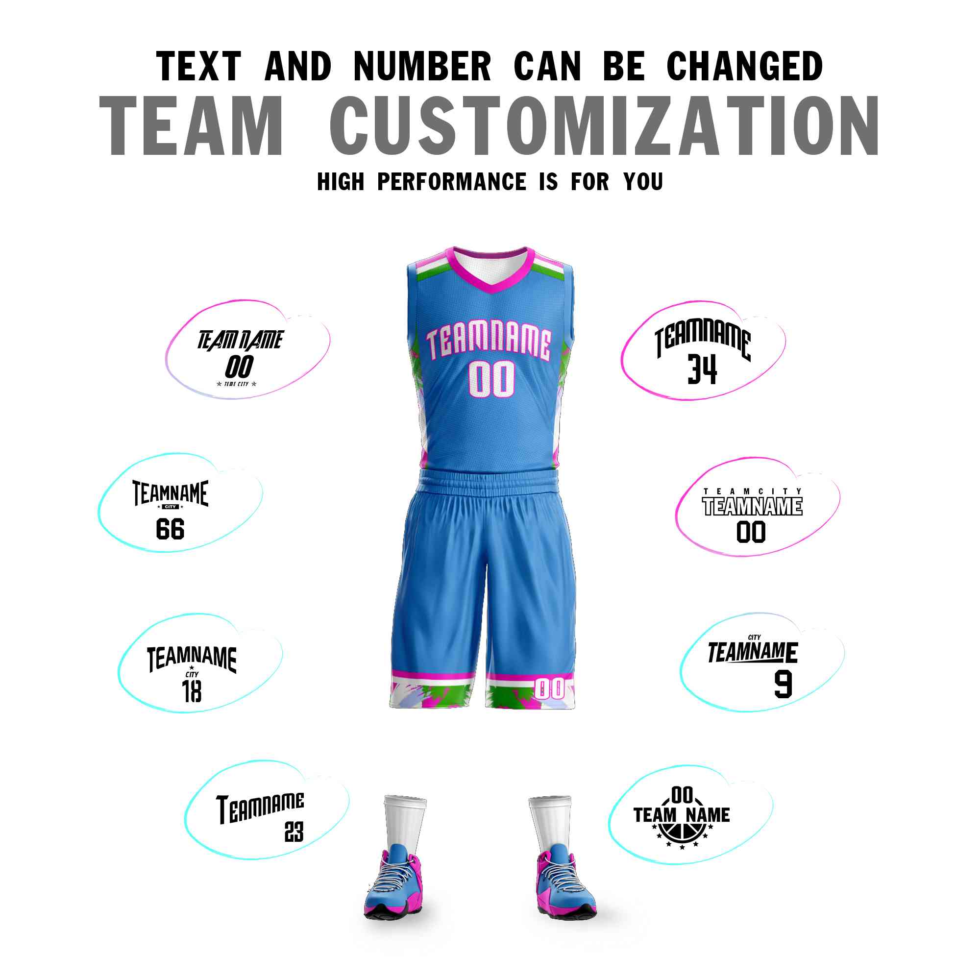Custom Powder Blue White Graffiti Pattern Kits Basketball Jersey