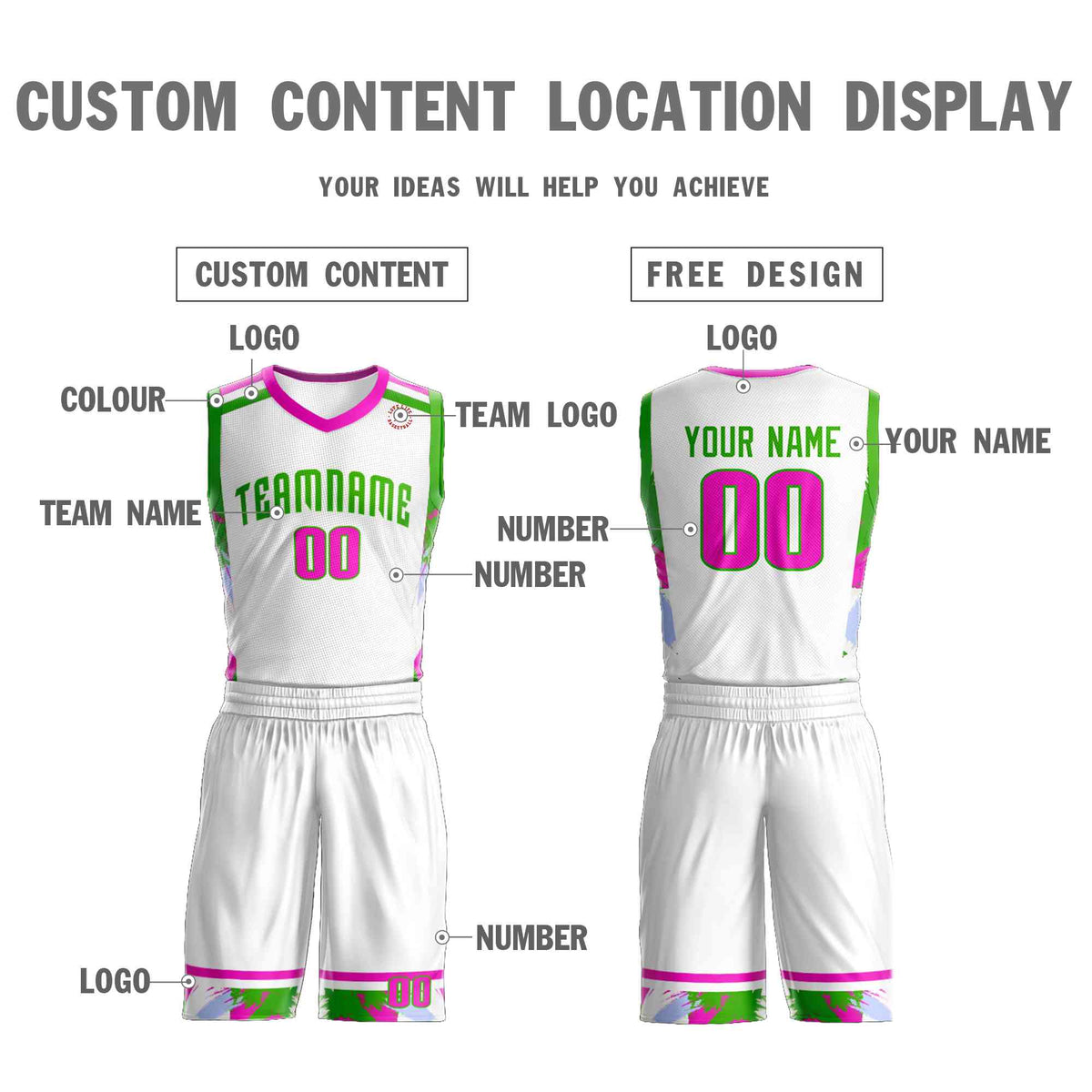 Custom White Green Graffiti Pattern Kits Basketball Jersey