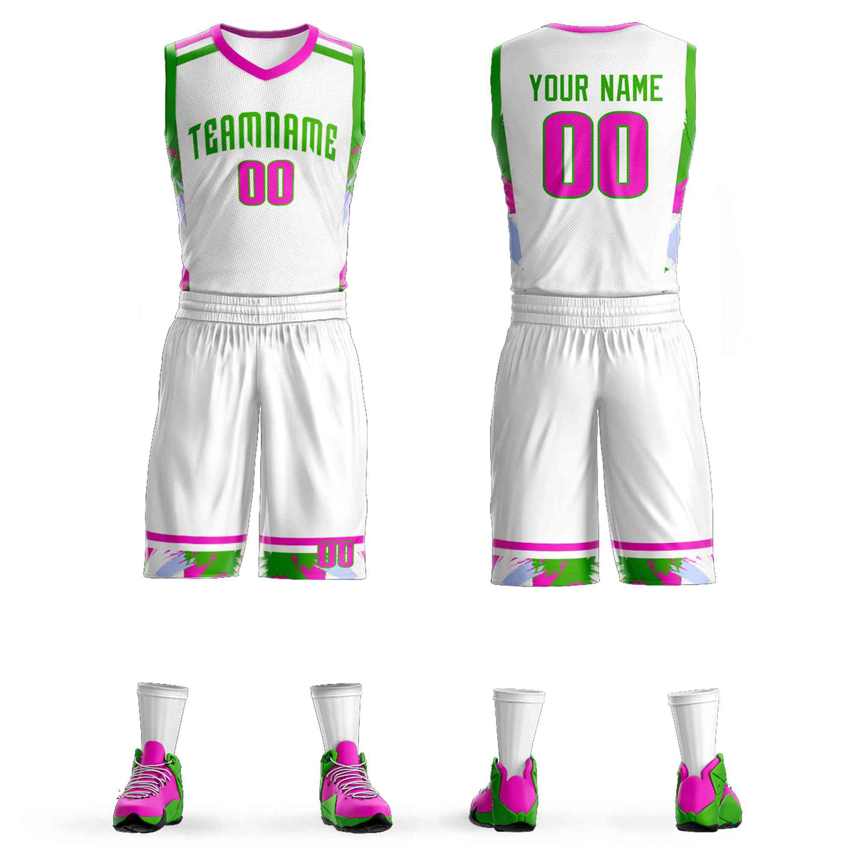 Custom White Green Graffiti Pattern Kits Basketball Jersey