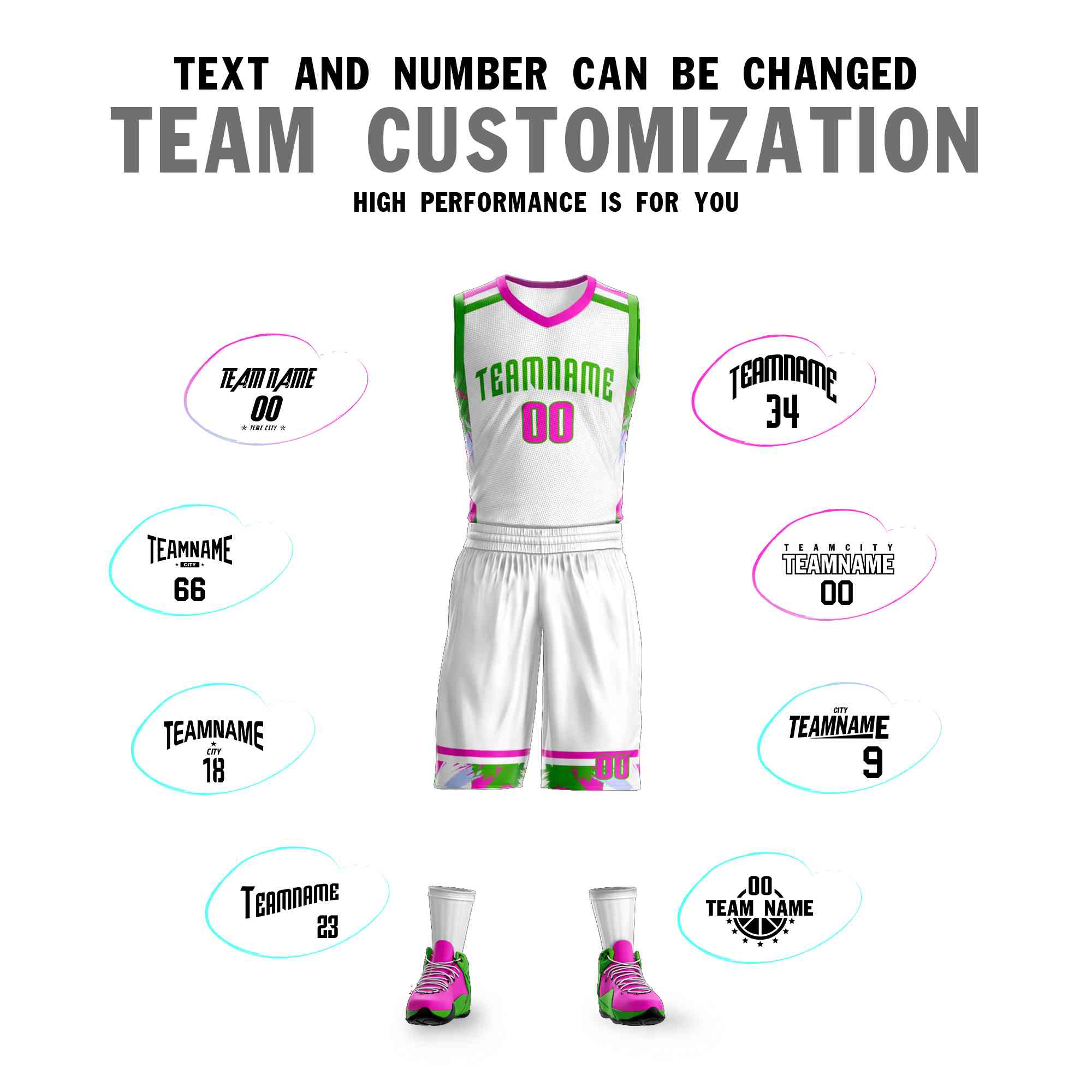 Custom White Green Graffiti Pattern Kits Basketball Jersey