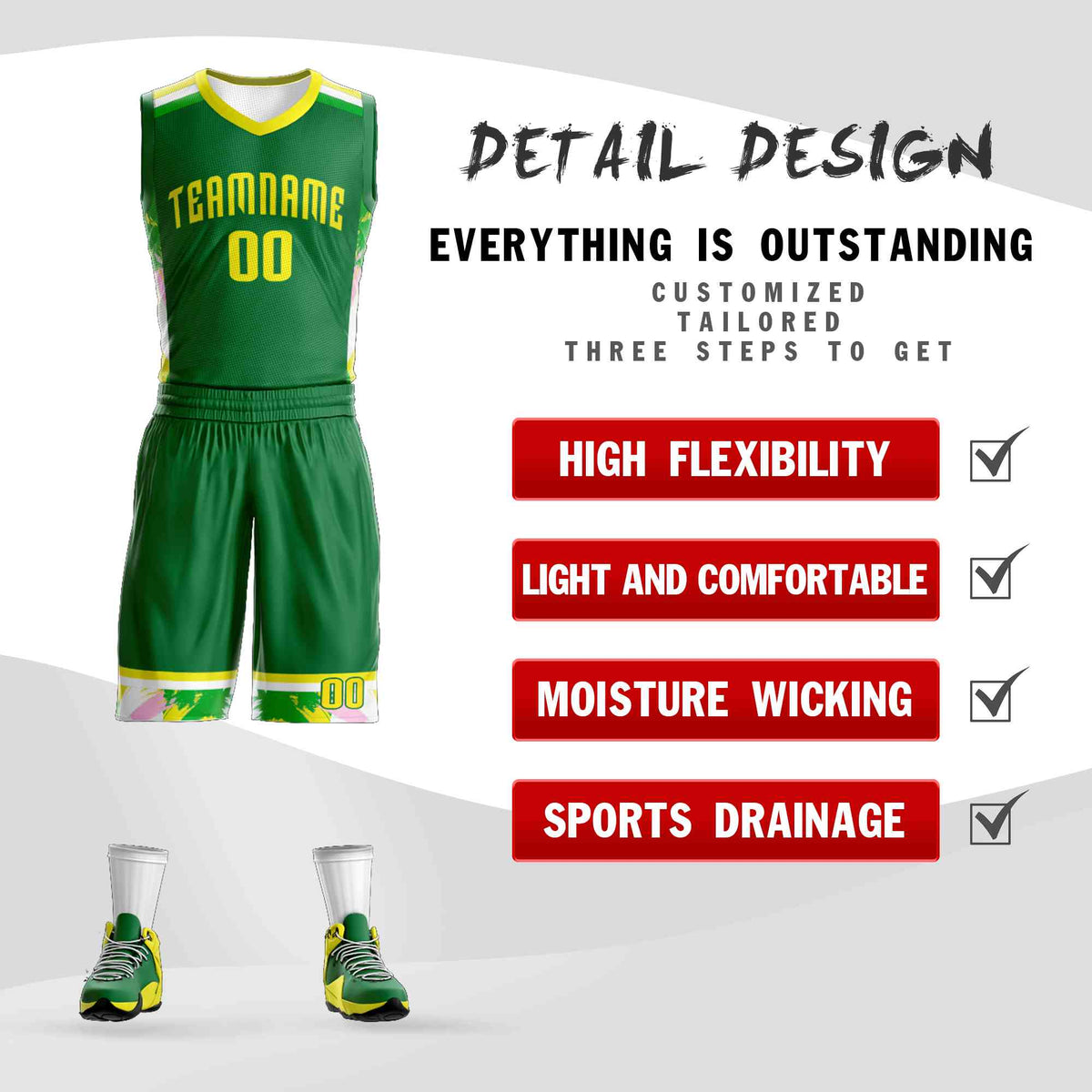 Custom Kelly Green Gold Graffiti Pattern Kits Basketball Jersey
