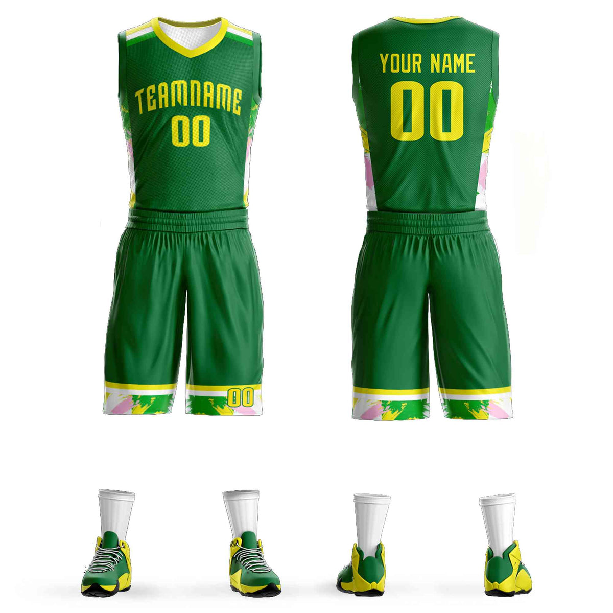 Custom Kelly Green Gold Graffiti Pattern Kits Basketball Jersey