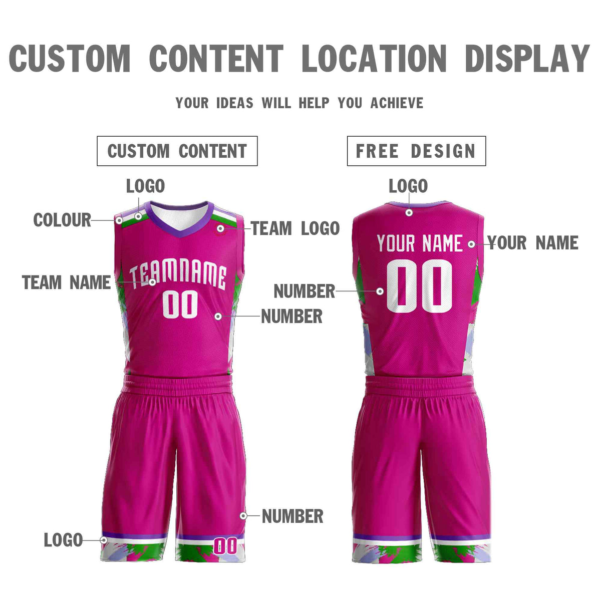 Custom Rose Pink White Graffiti Pattern Kits Basketball Jersey
