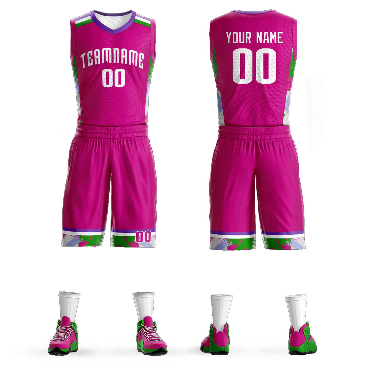Custom Rose Pink White Graffiti Pattern Kits Basketball Jersey