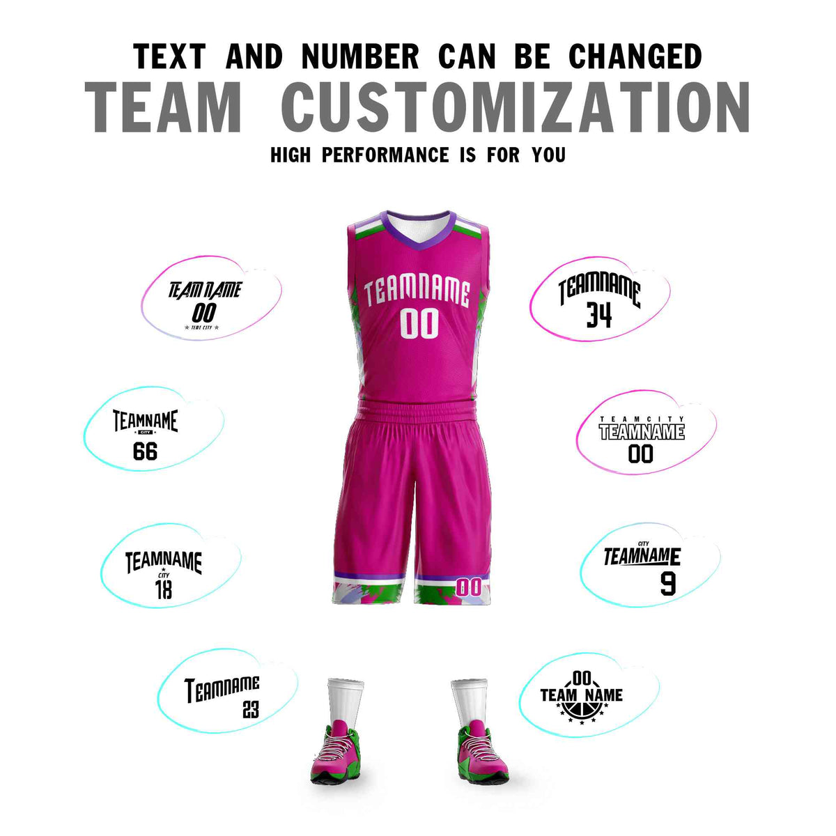 Custom Rose Pink White Graffiti Pattern Kits Basketball Jersey