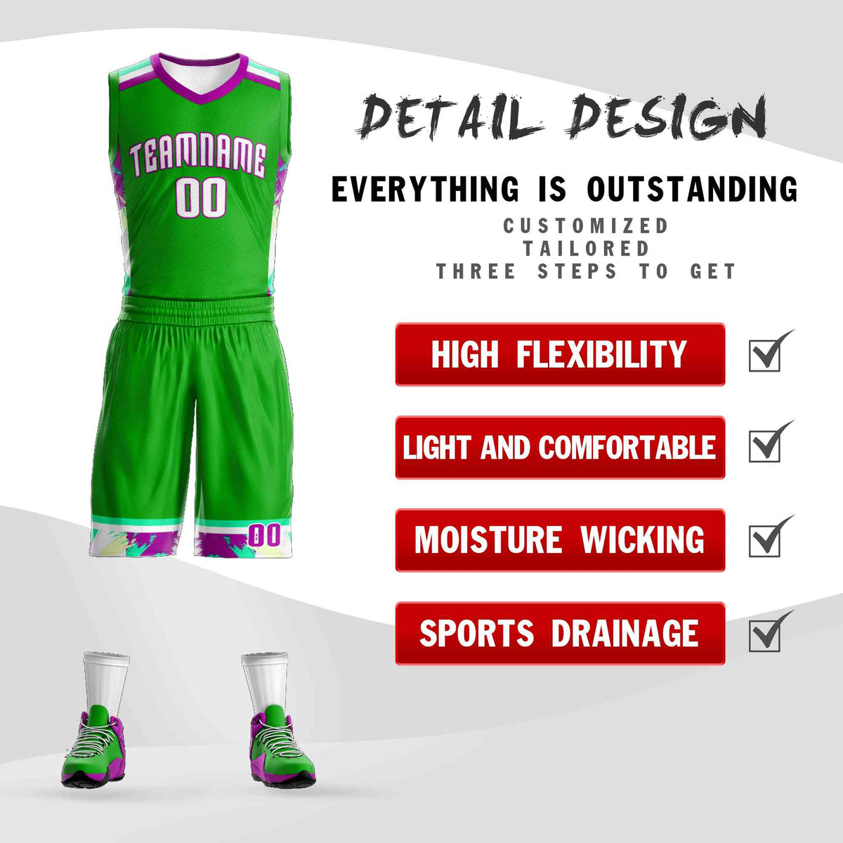 Custom Green White Graffiti Pattern Kits Basketball Jersey