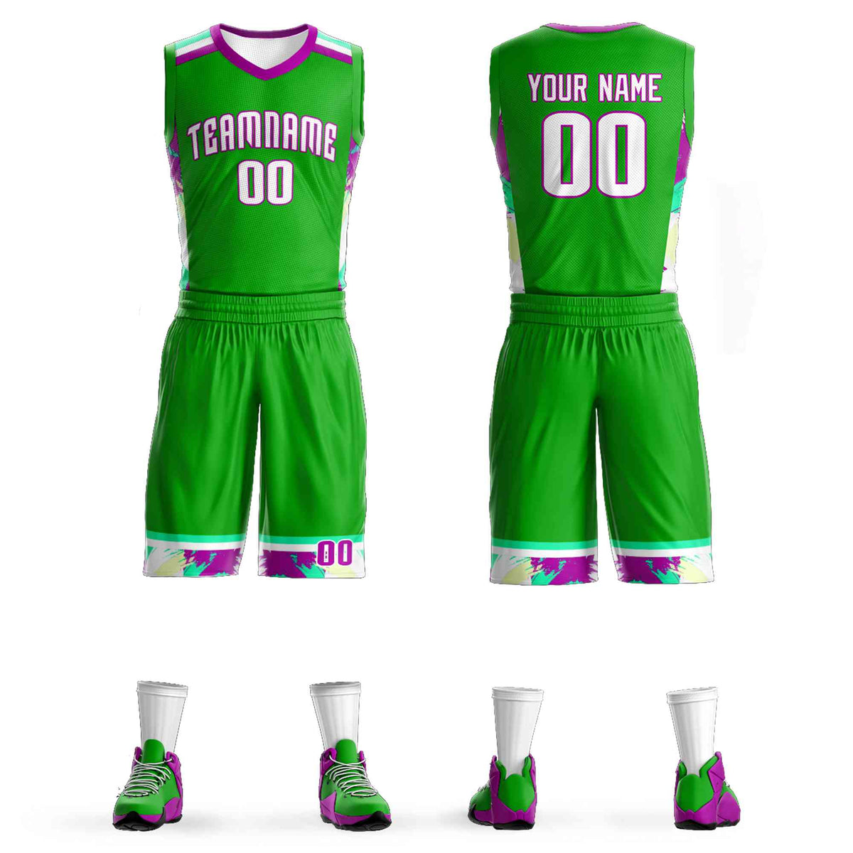 Custom Green White Graffiti Pattern Kits Basketball Jersey