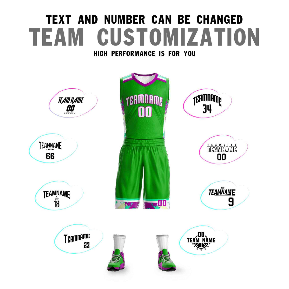 Custom Green White Graffiti Pattern Kits Basketball Jersey