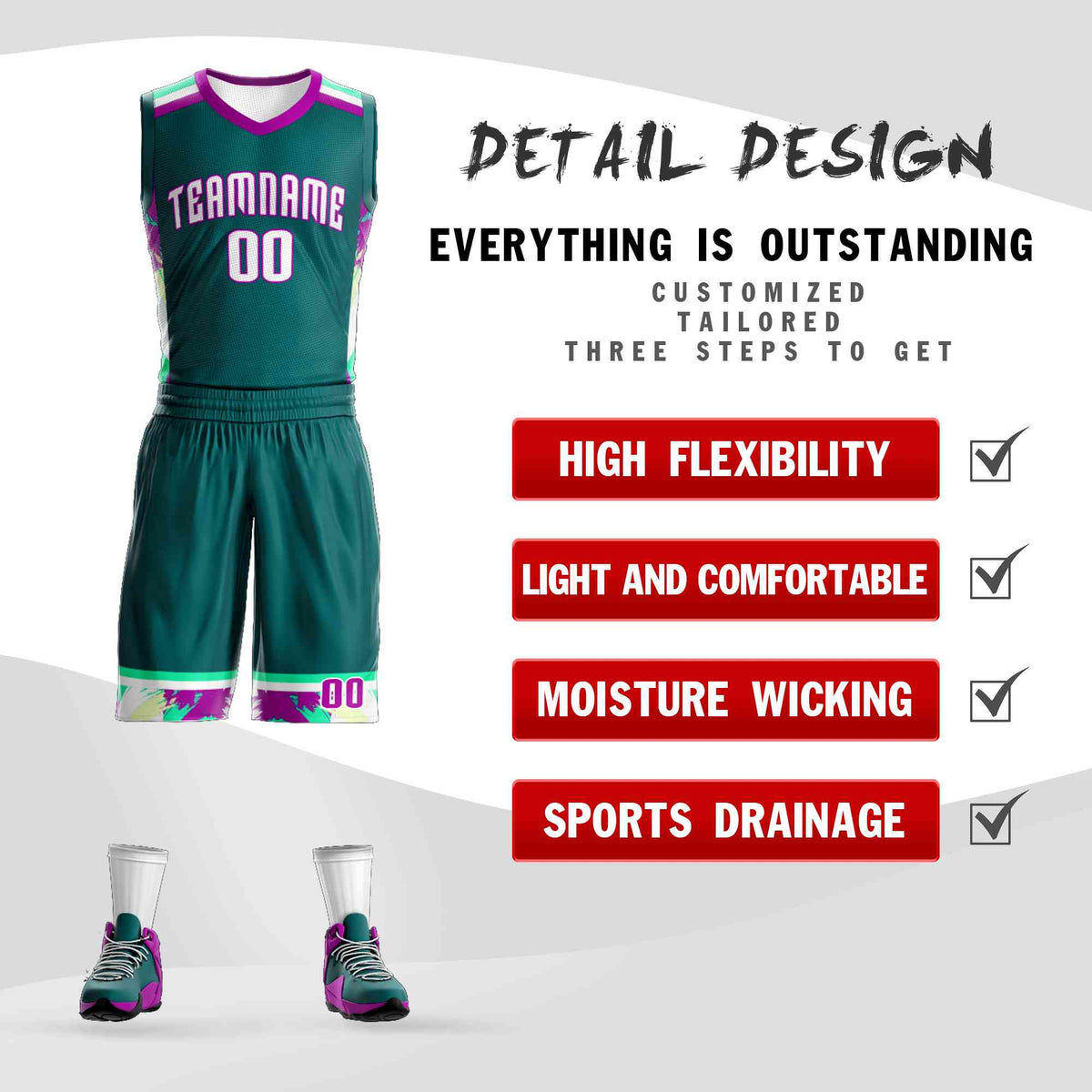Custom Aqua White Graffiti Pattern Kits Basketball Jersey