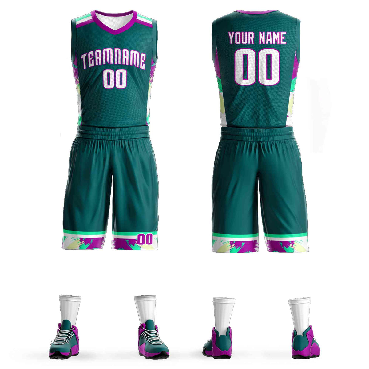 Custom Aqua White Graffiti Pattern Kits Basketball Jersey