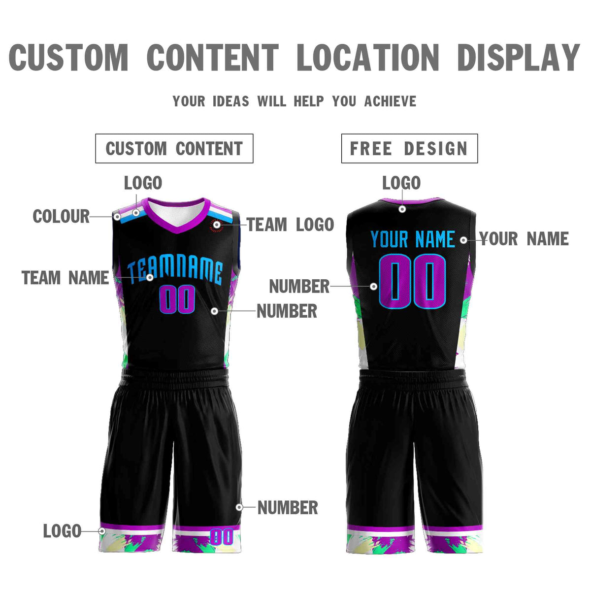 Custom Black Powder Blue Graffiti Pattern Kits Basketball Jersey