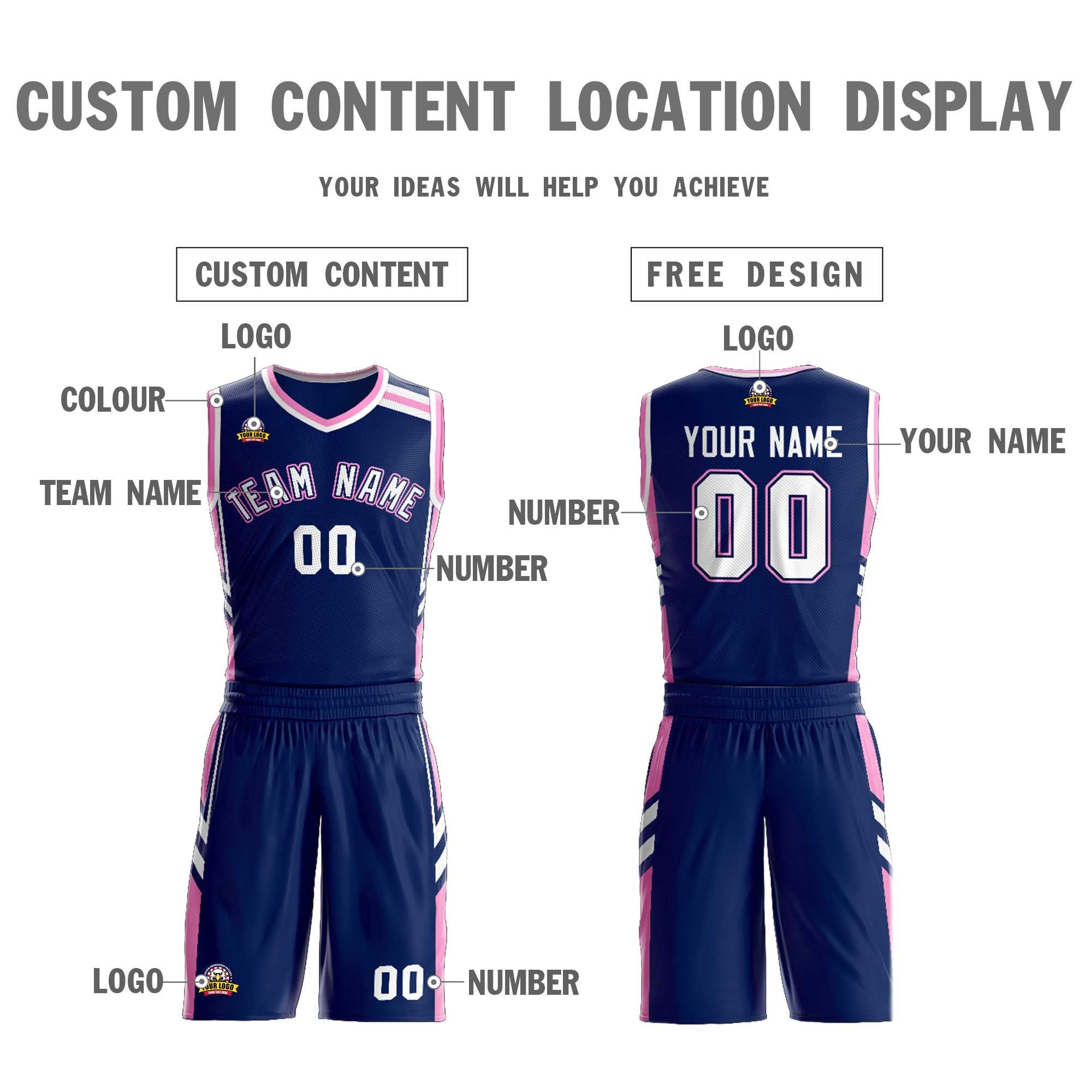 Custom Navy White Pink Classic Kits Mesh Basketball Jersey