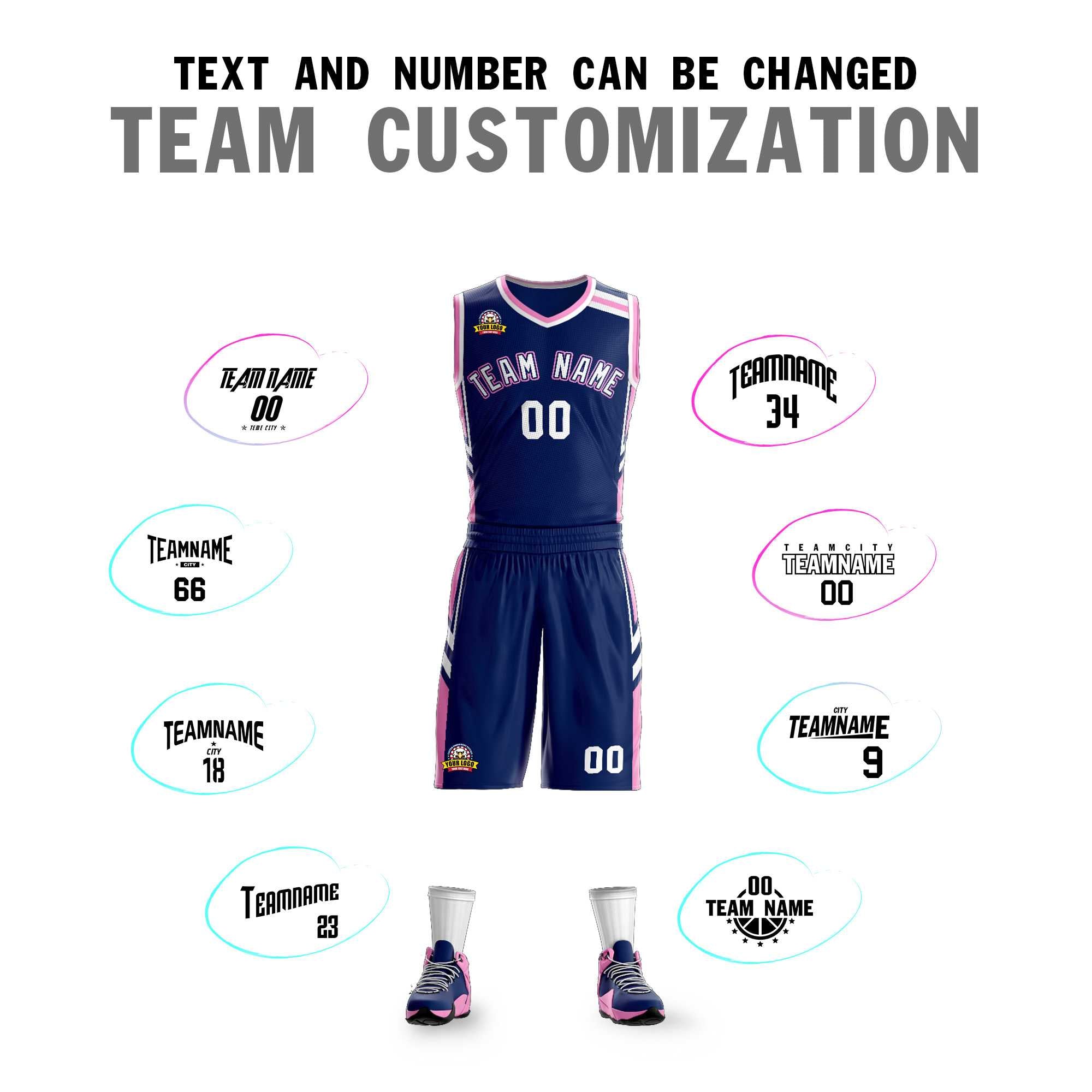 Custom Navy White Pink Classic Kits Mesh Basketball Jersey