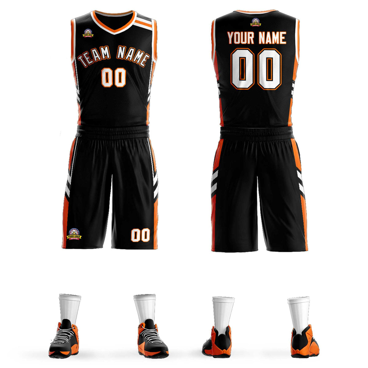 Custom Black White Orange Classic Kits Mesh Basketball Jersey