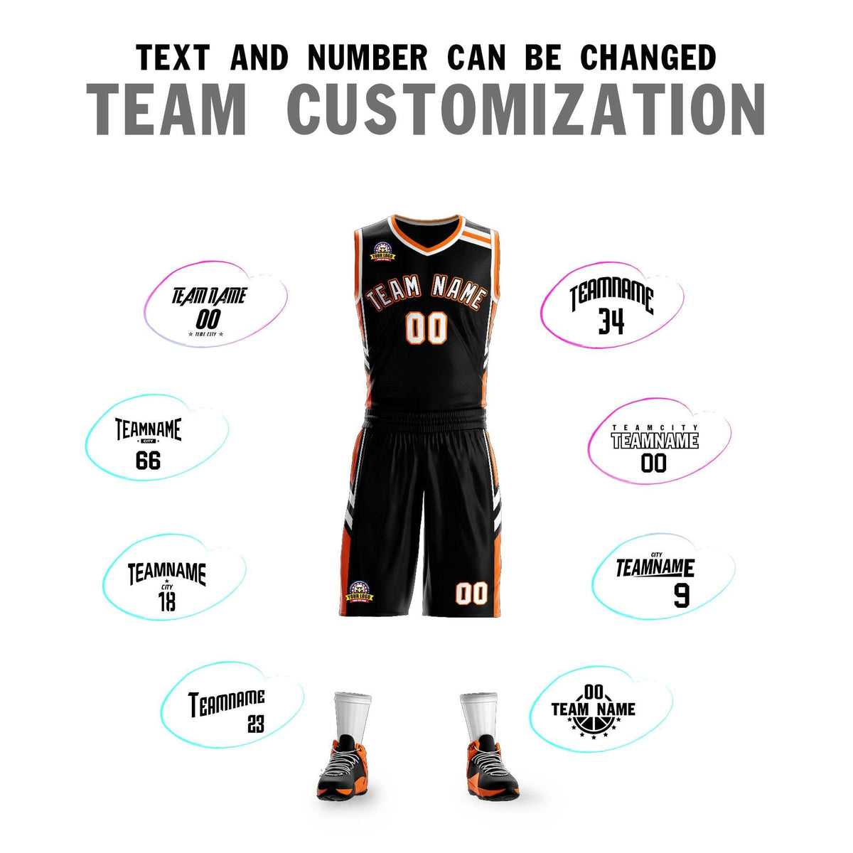 Custom Black White Orange Classic Kits Mesh Basketball Jersey