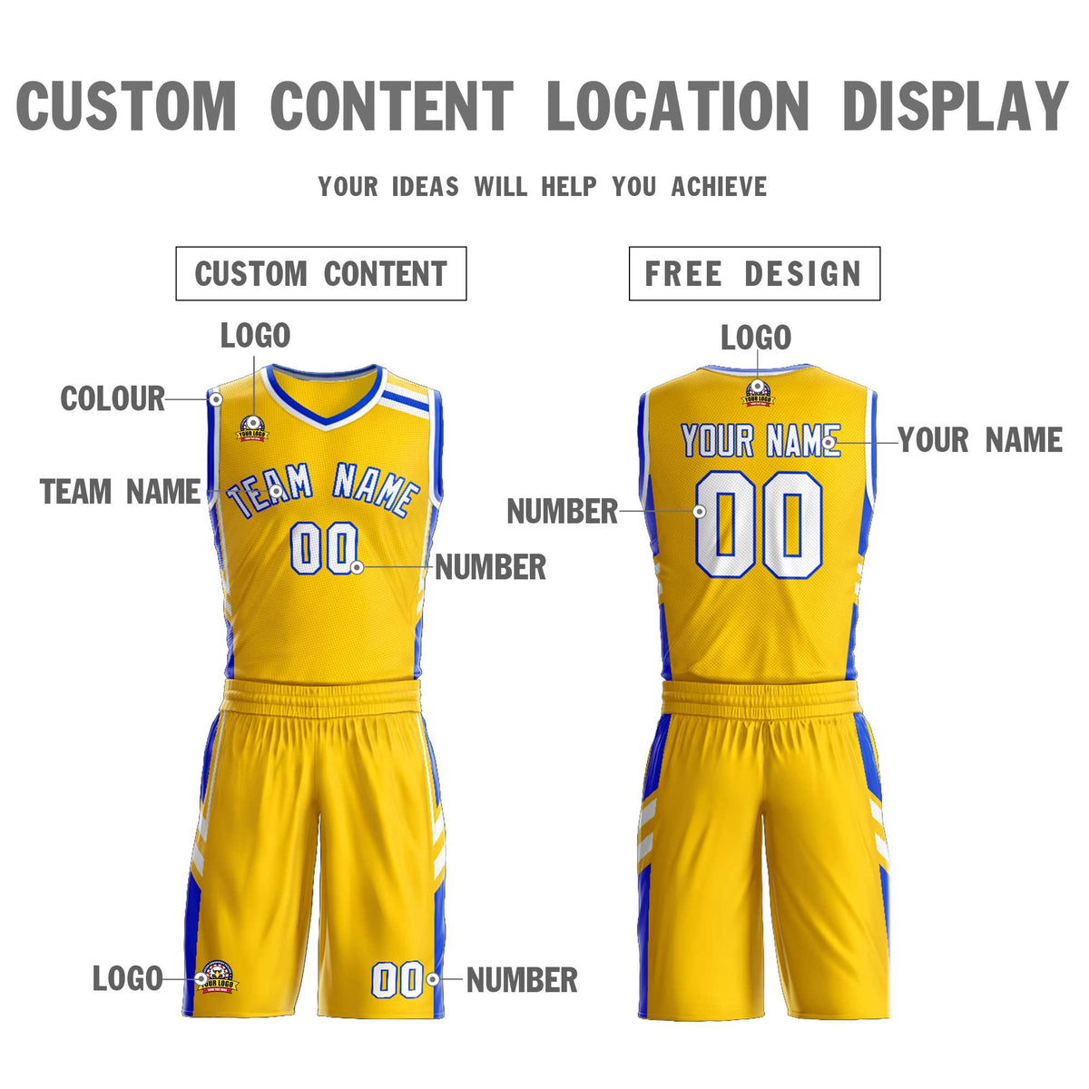 Custom Gold White Royal Classic Kits Mesh Basketball Jersey