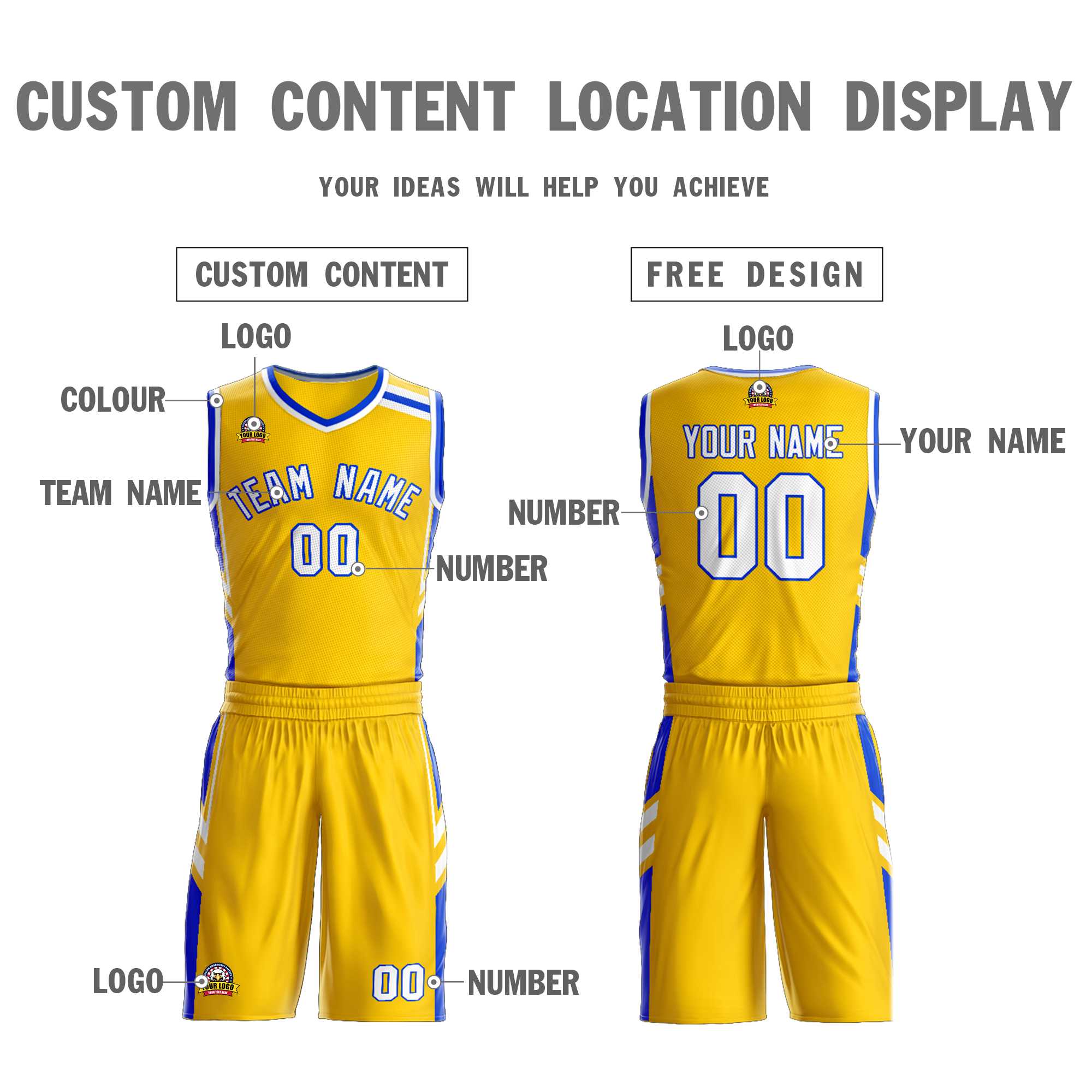 Custom Gold White Royal Classic Kits Mesh Basketball Jersey