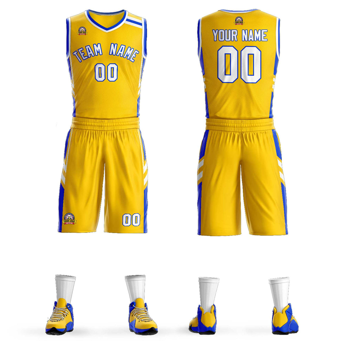 Custom Gold White Royal Classic Kits Mesh Basketball Jersey
