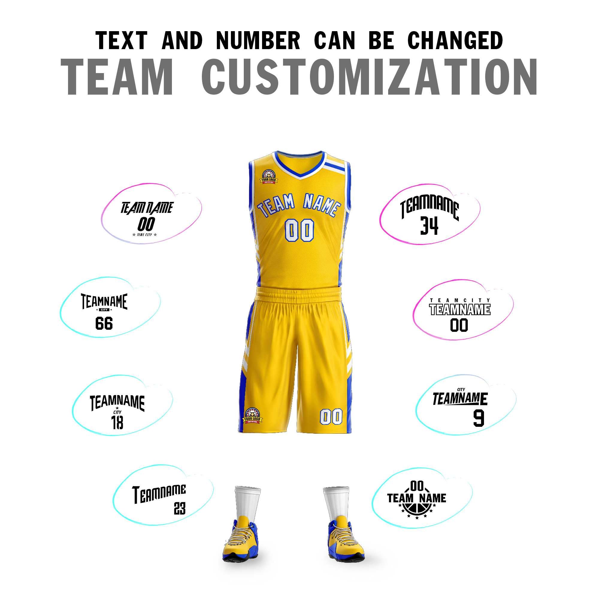 Custom Gold White Royal Classic Kits Mesh Basketball Jersey