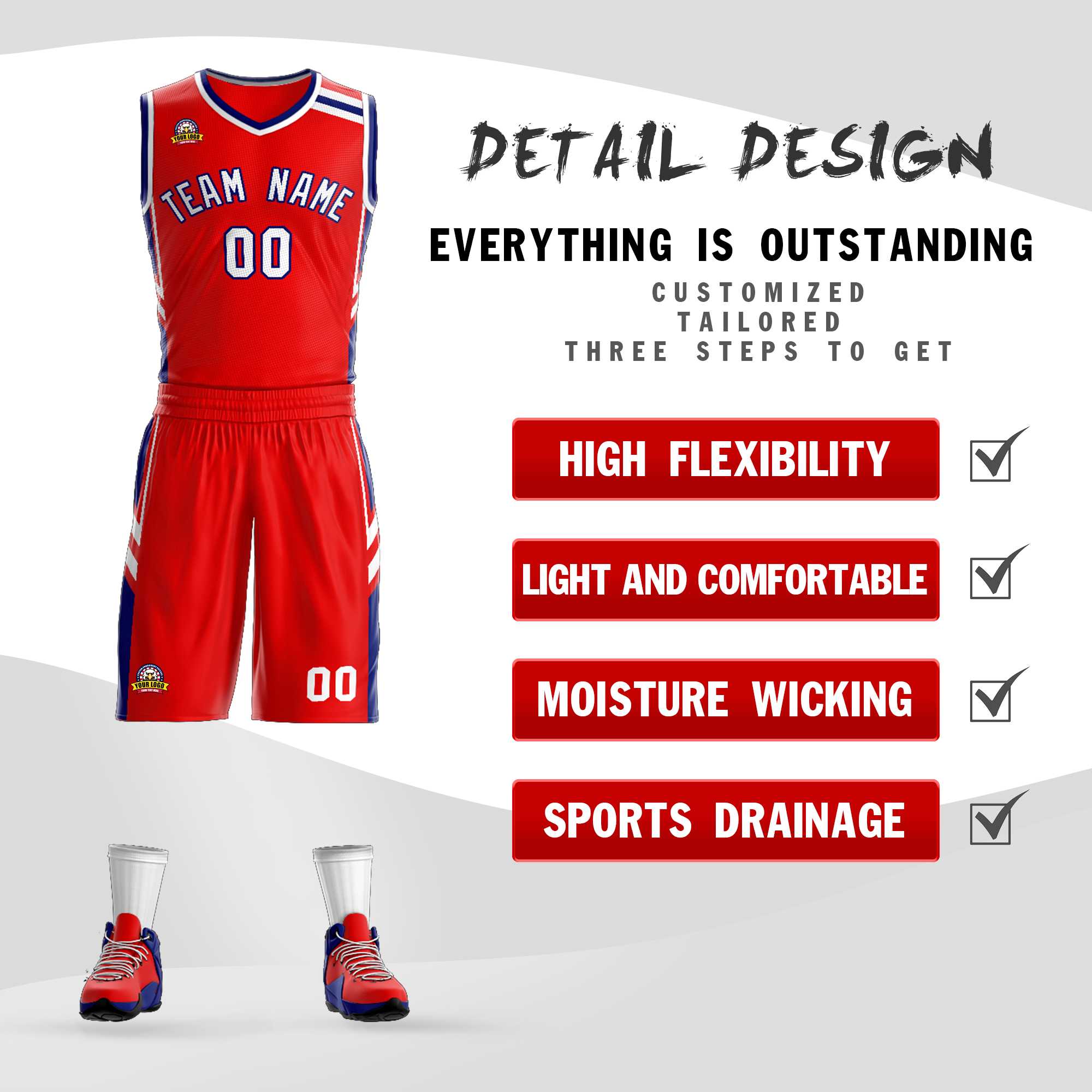 Custom Red White Navy Classic Kits Mesh Basketball Jersey