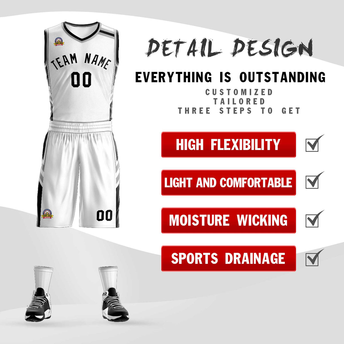 Custom White Black Classic Kits Mesh Basketball Jersey