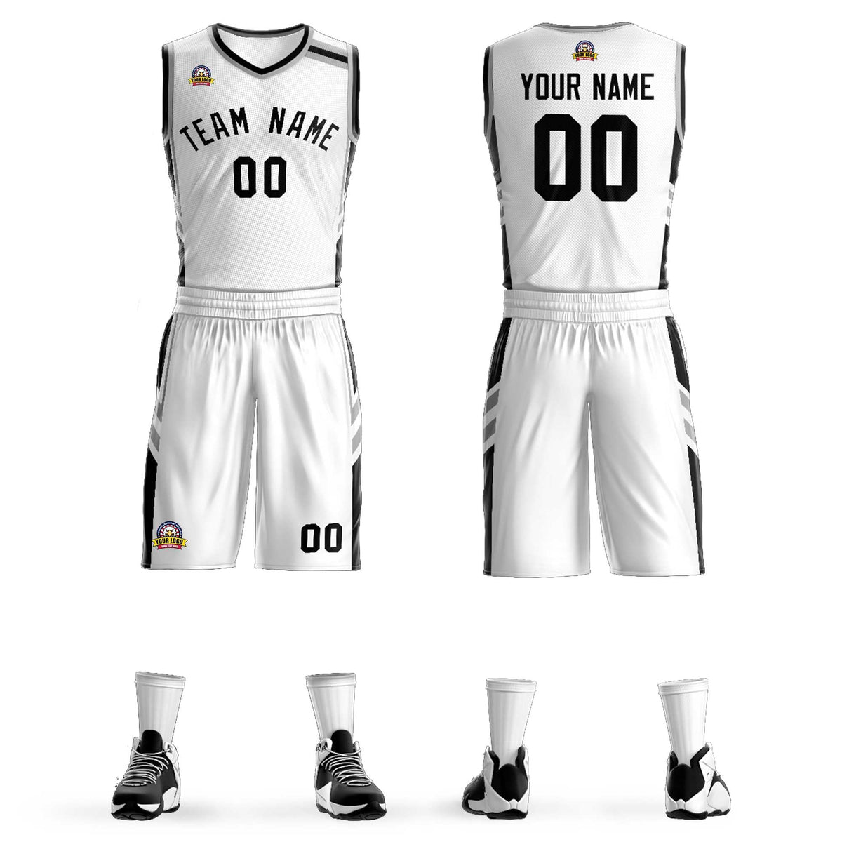 Custom White Black Classic Kits Mesh Basketball Jersey