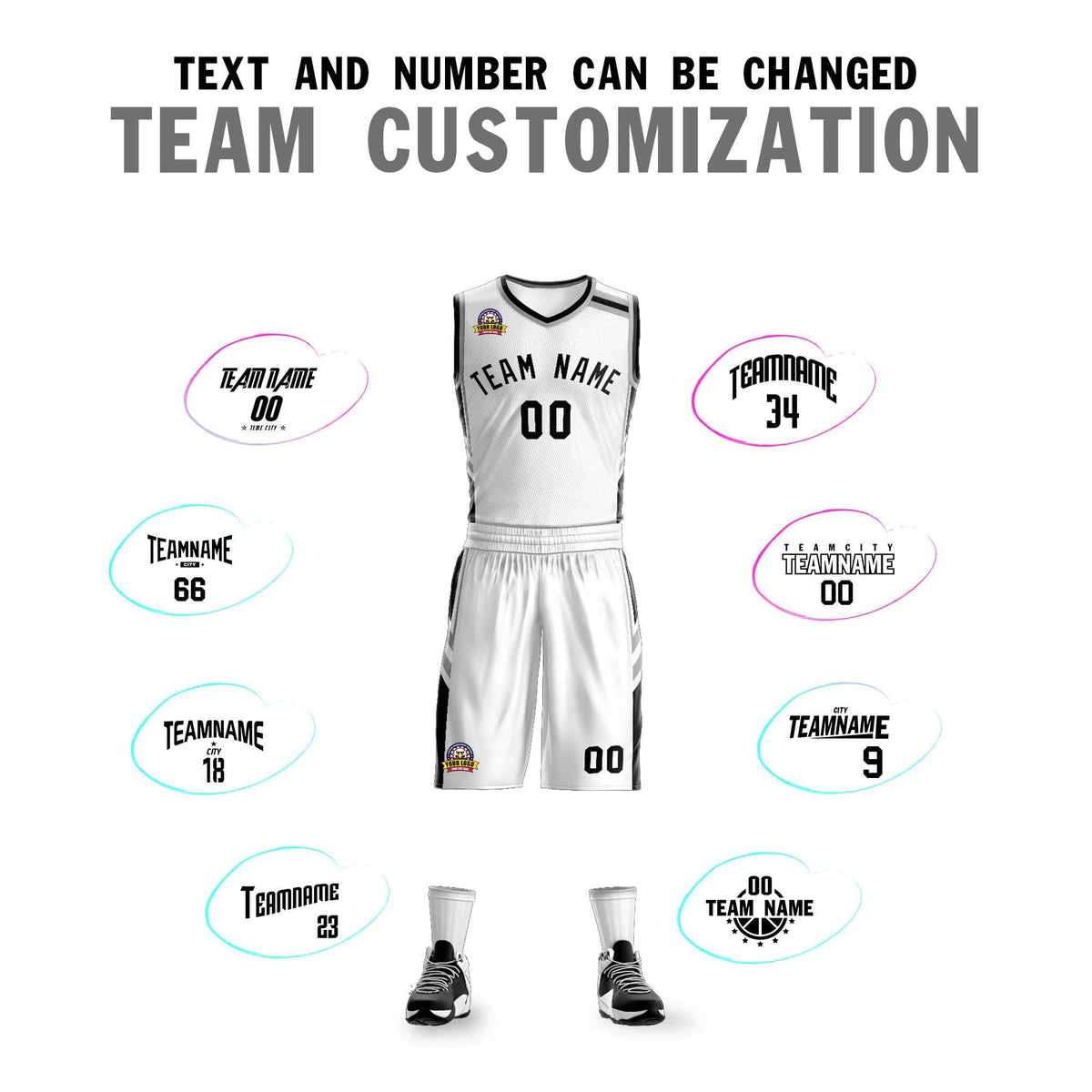 Custom White Black Classic Kits Mesh Basketball Jersey