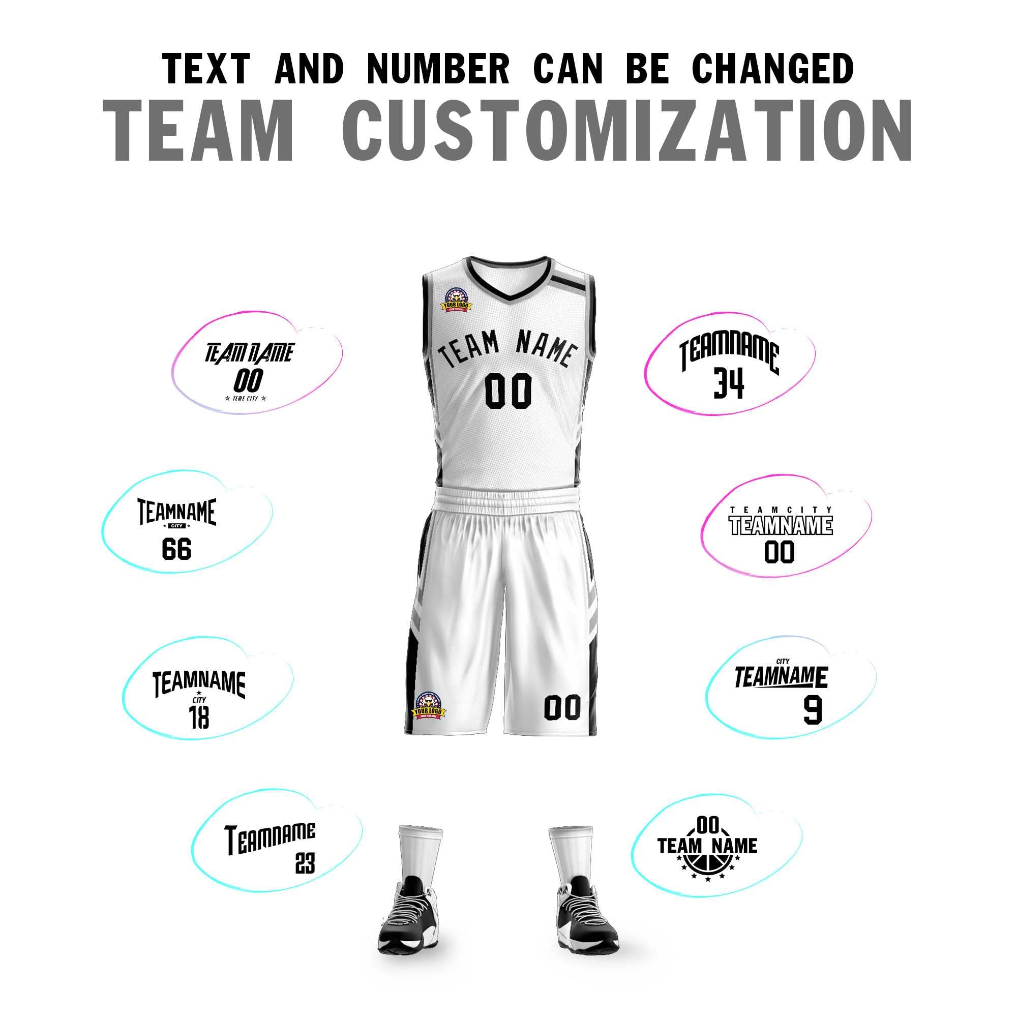 Custom White Black Classic Kits Mesh Basketball Jersey