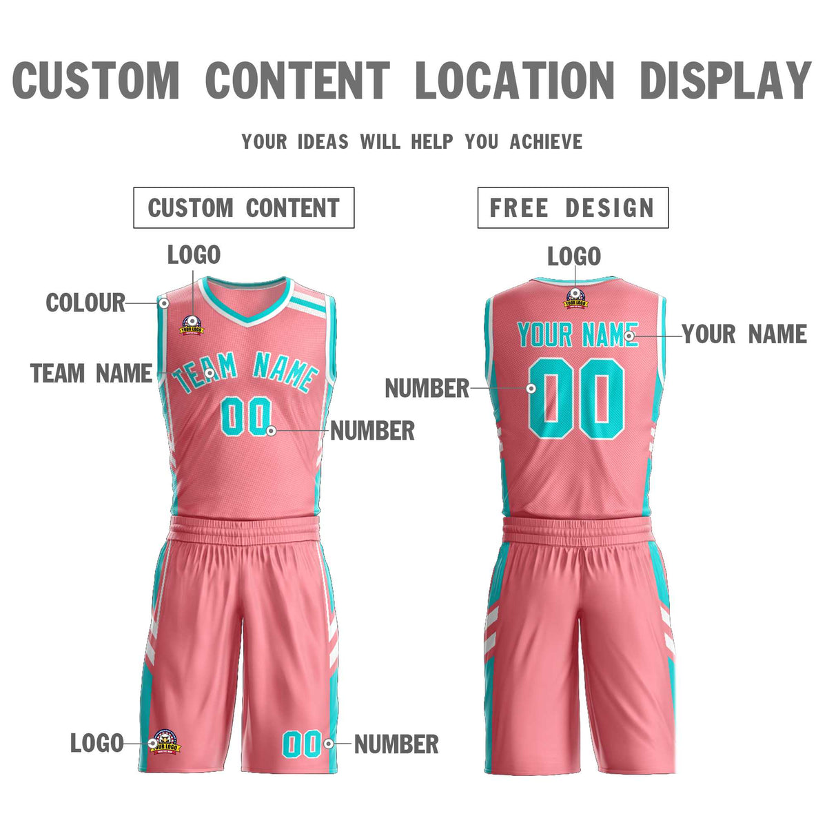 Custom Light Pink Aqua White Classic Kits Mesh Basketball Jersey