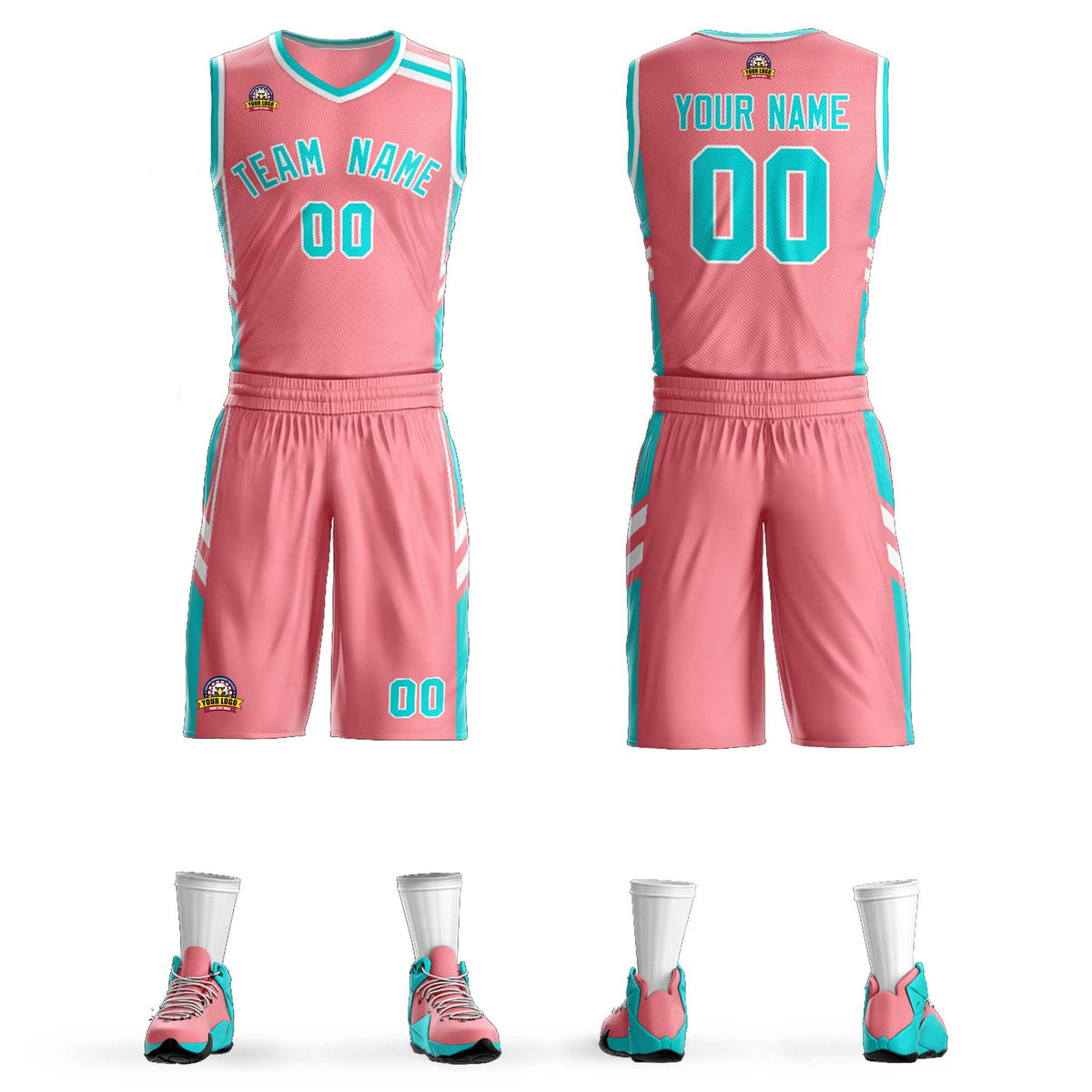 Custom Light Pink Aqua White Classic Kits Mesh Basketball Jersey