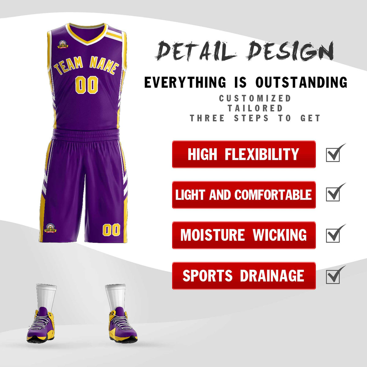 Custom Purple Gold White Classic Kits Mesh Basketball Jersey