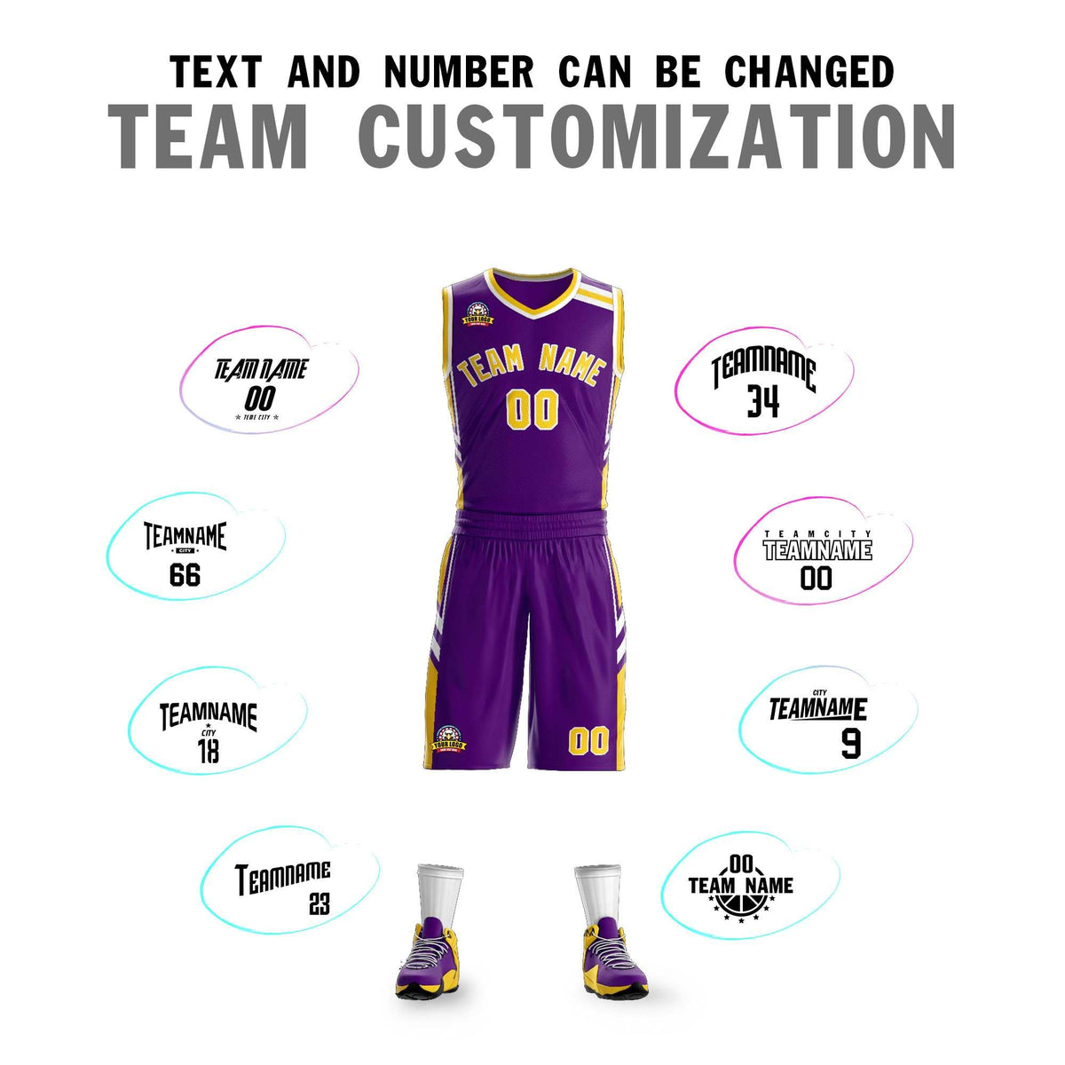 Custom Purple Gold White Classic Kits Mesh Basketball Jersey