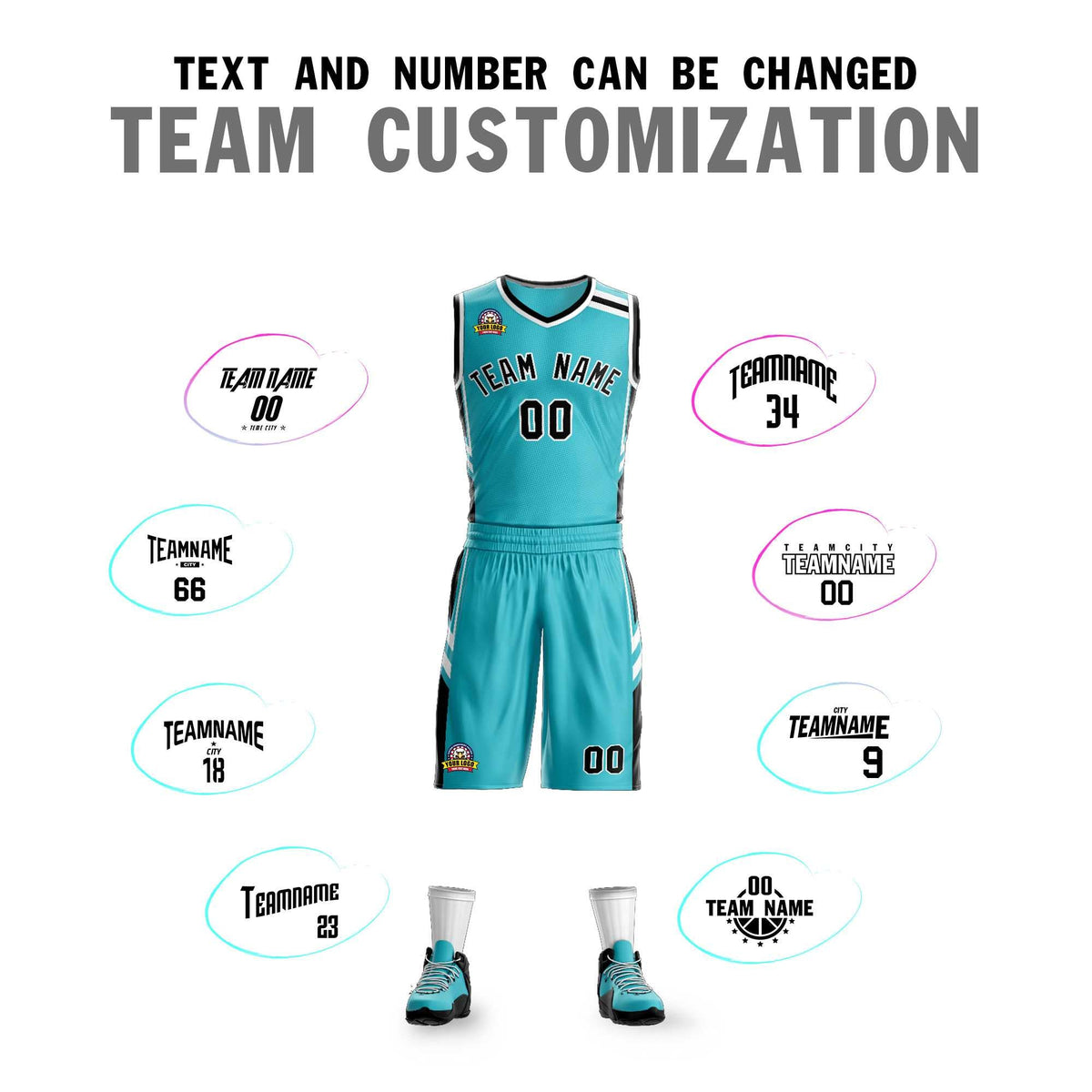 Custom Teal Black White Classic Kits Mesh Basketball Jersey