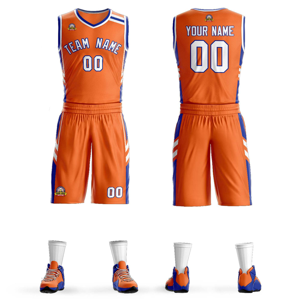 Custom Orange White Royal Classic Kits Mesh Basketball Jersey