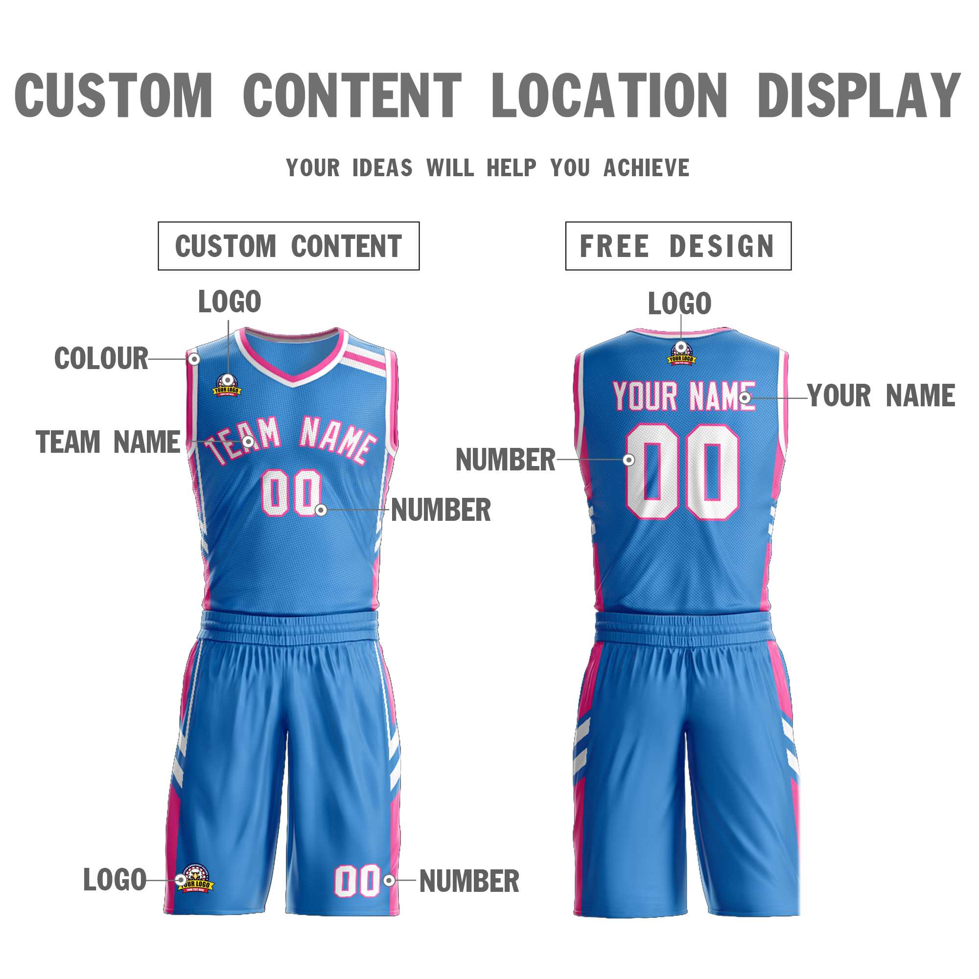 Custom Powder Blue White Pink Classic Kits Mesh Basketball Jersey