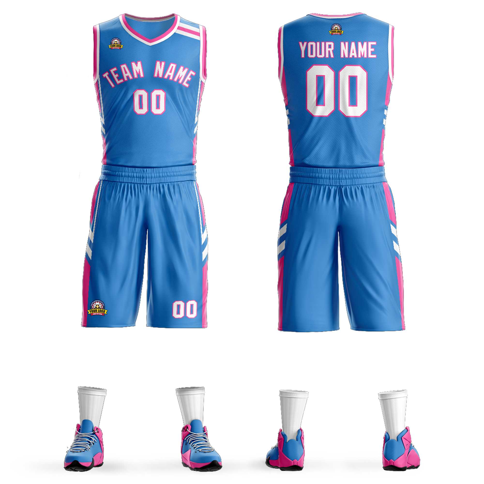 Custom Powder Blue White Pink Classic Kits Mesh Basketball Jersey