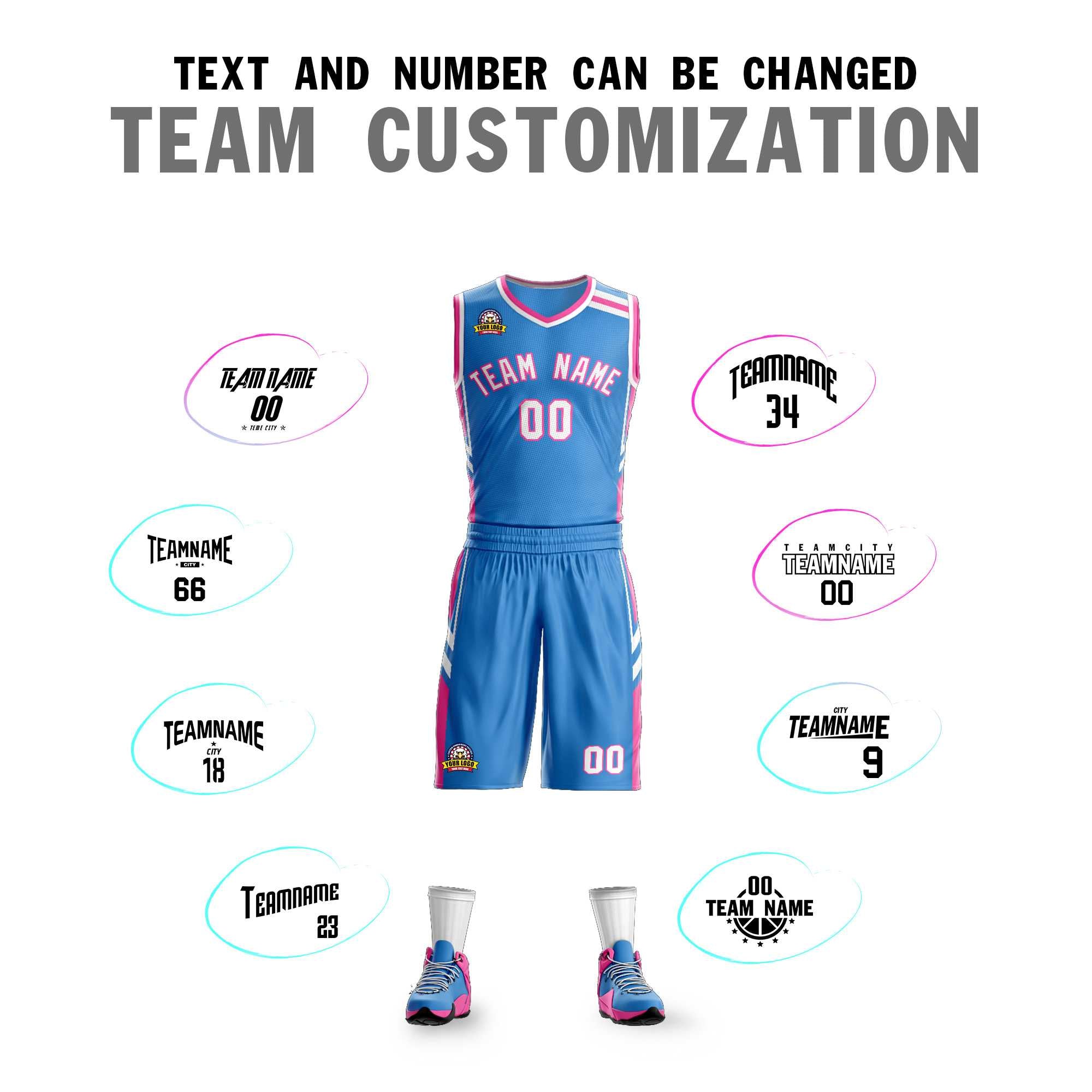 Custom Powder Blue White Pink Classic Kits Mesh Basketball Jersey
