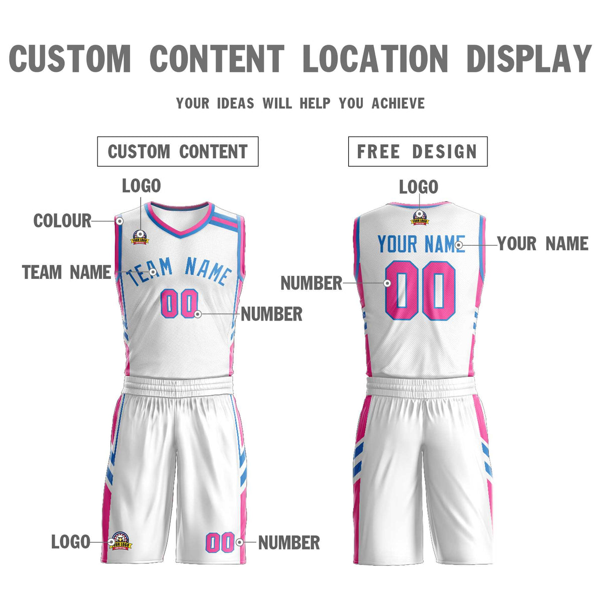 Custom White Powder Blue Classic Kits Mesh Basketball Jersey