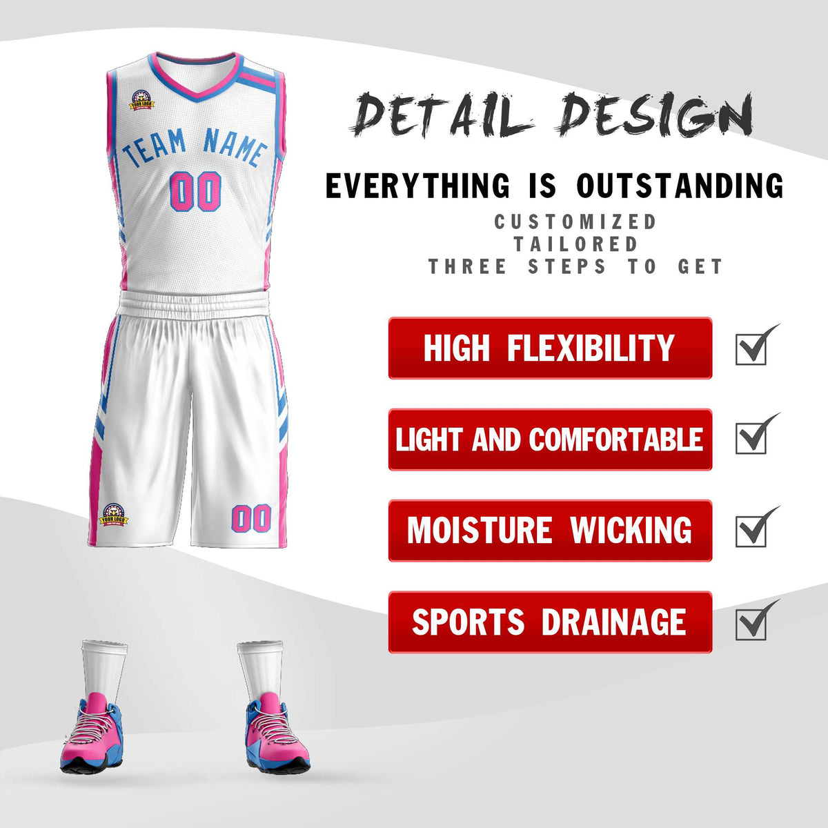 Custom White Powder Blue Classic Kits Mesh Basketball Jersey