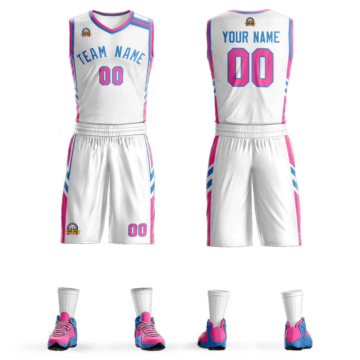 Custom White Powder Blue Classic Kits Mesh Basketball Jersey