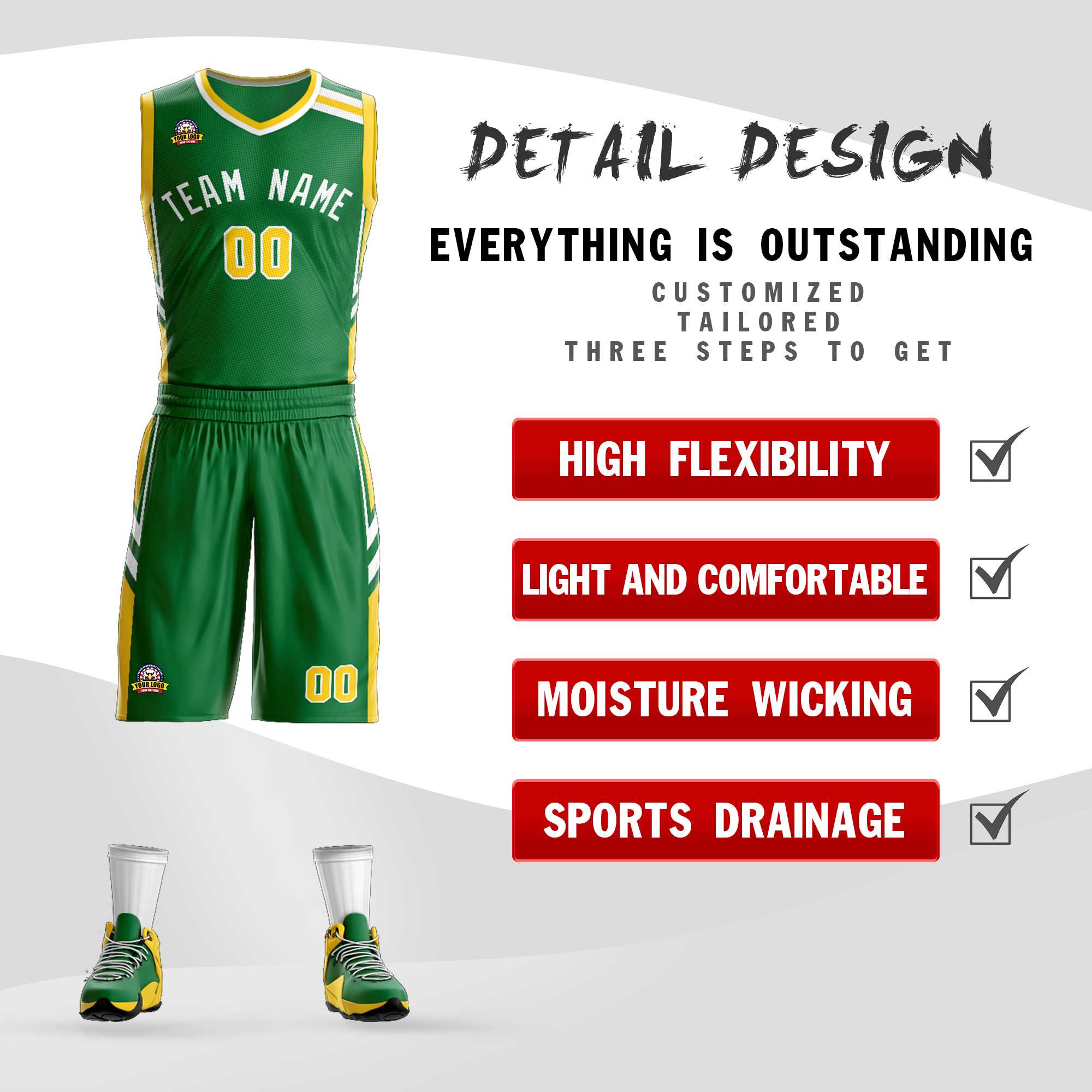 Custom Kelly Green White Classic Kits Mesh Basketball Jersey