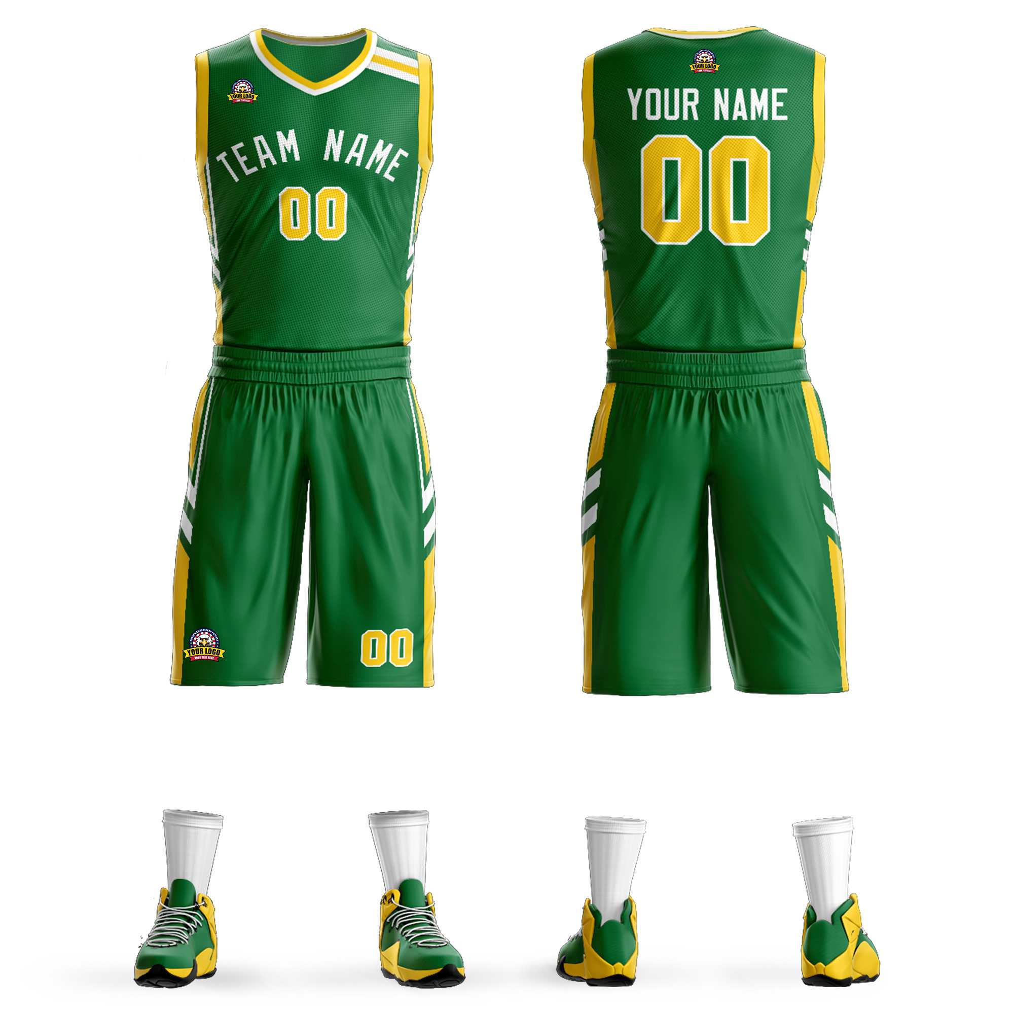 Custom Kelly Green White Classic Kits Mesh Basketball Jersey