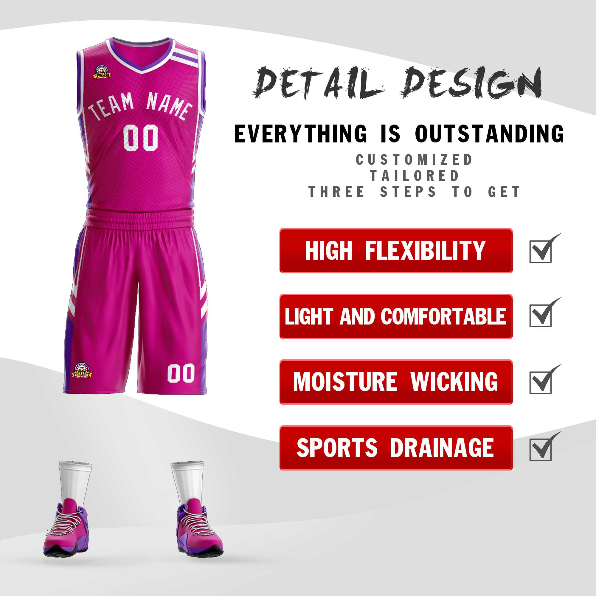Custom Red White Classic Kits Mesh Basketball Jersey