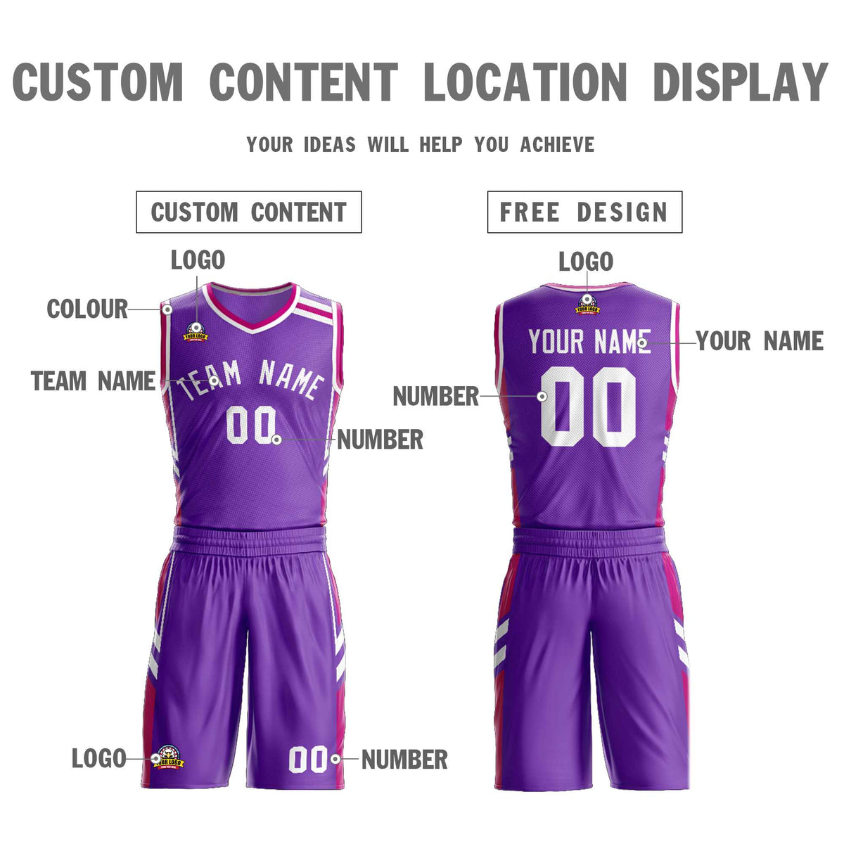 Custom Purple White Classic Kits Mesh Basketball Jersey