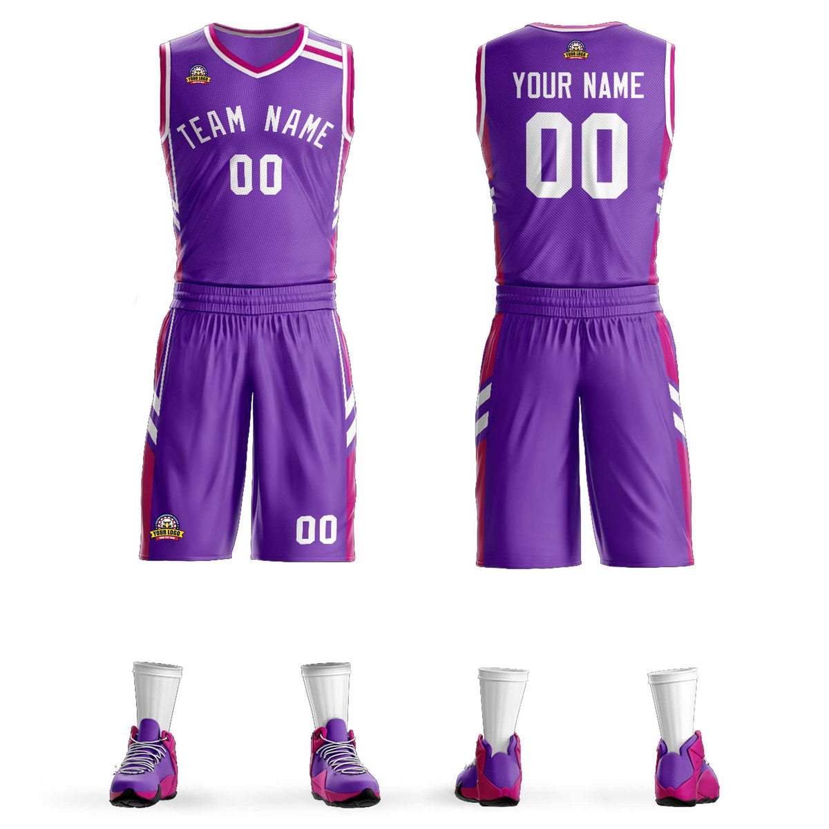 Custom Purple White Classic Kits Mesh Basketball Jersey