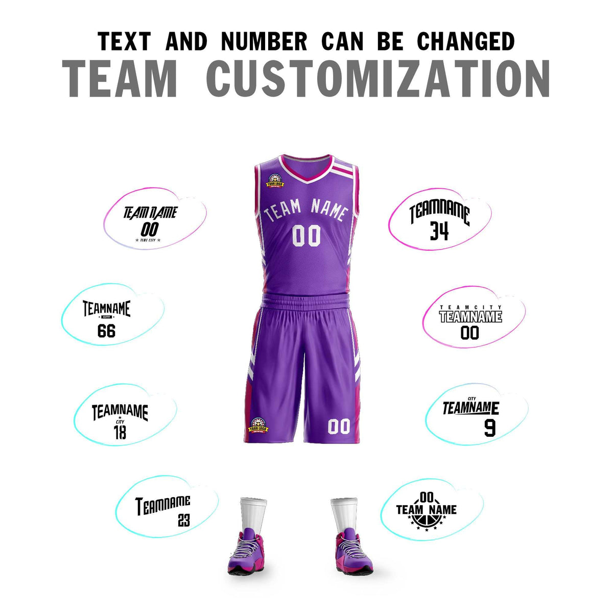 Custom Purple White Classic Kits Mesh Basketball Jersey